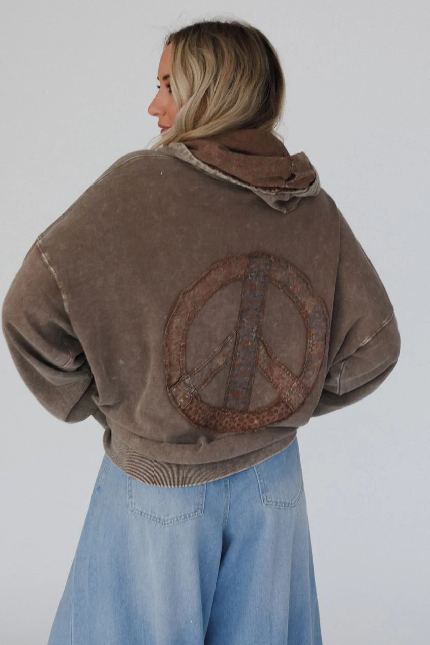 Janelle Peace Patch Sweatshirt Top - Coffee - Image 4