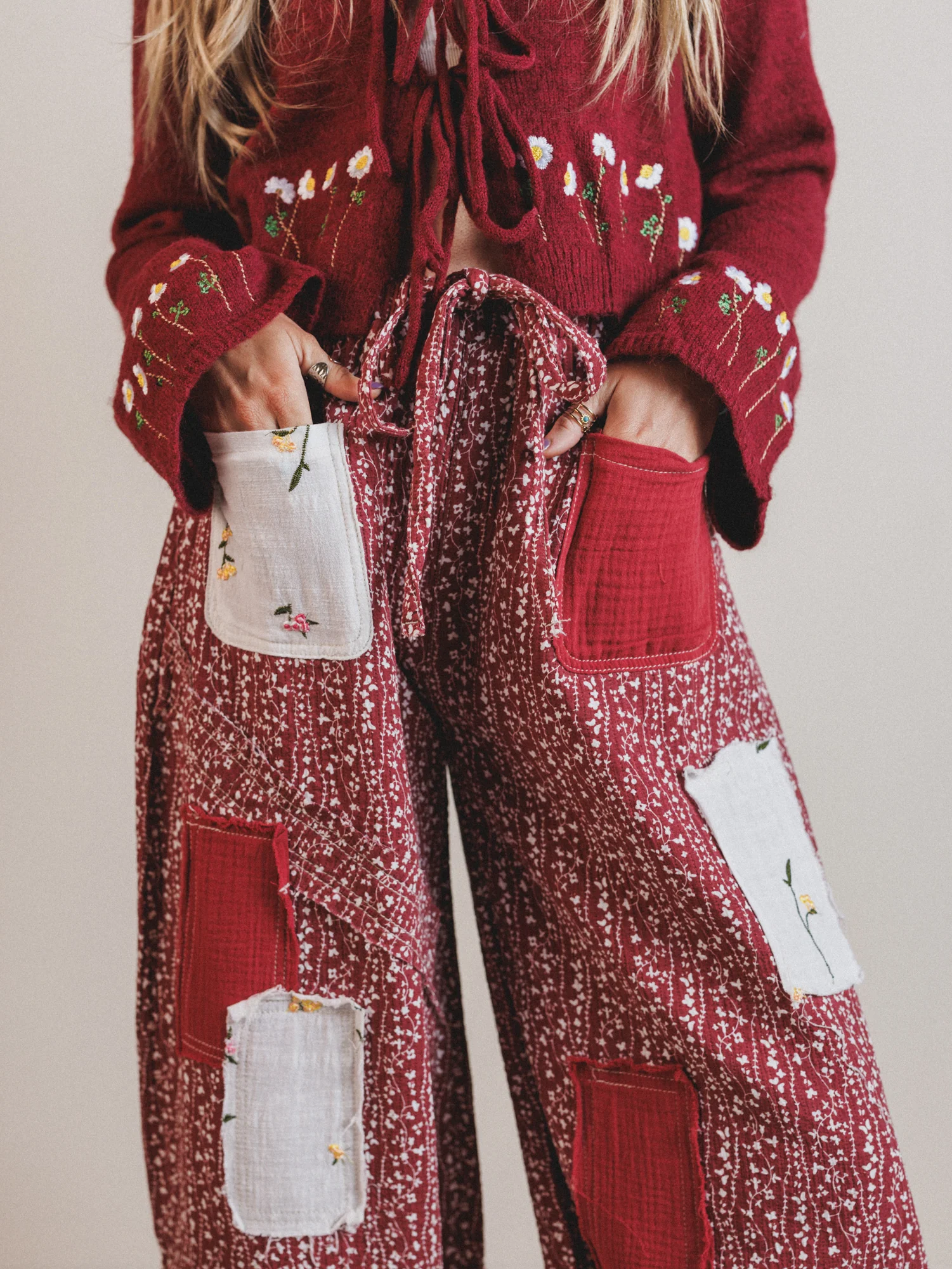 Jeanie Patchwork Pants - Raspberry Rose - Image 3