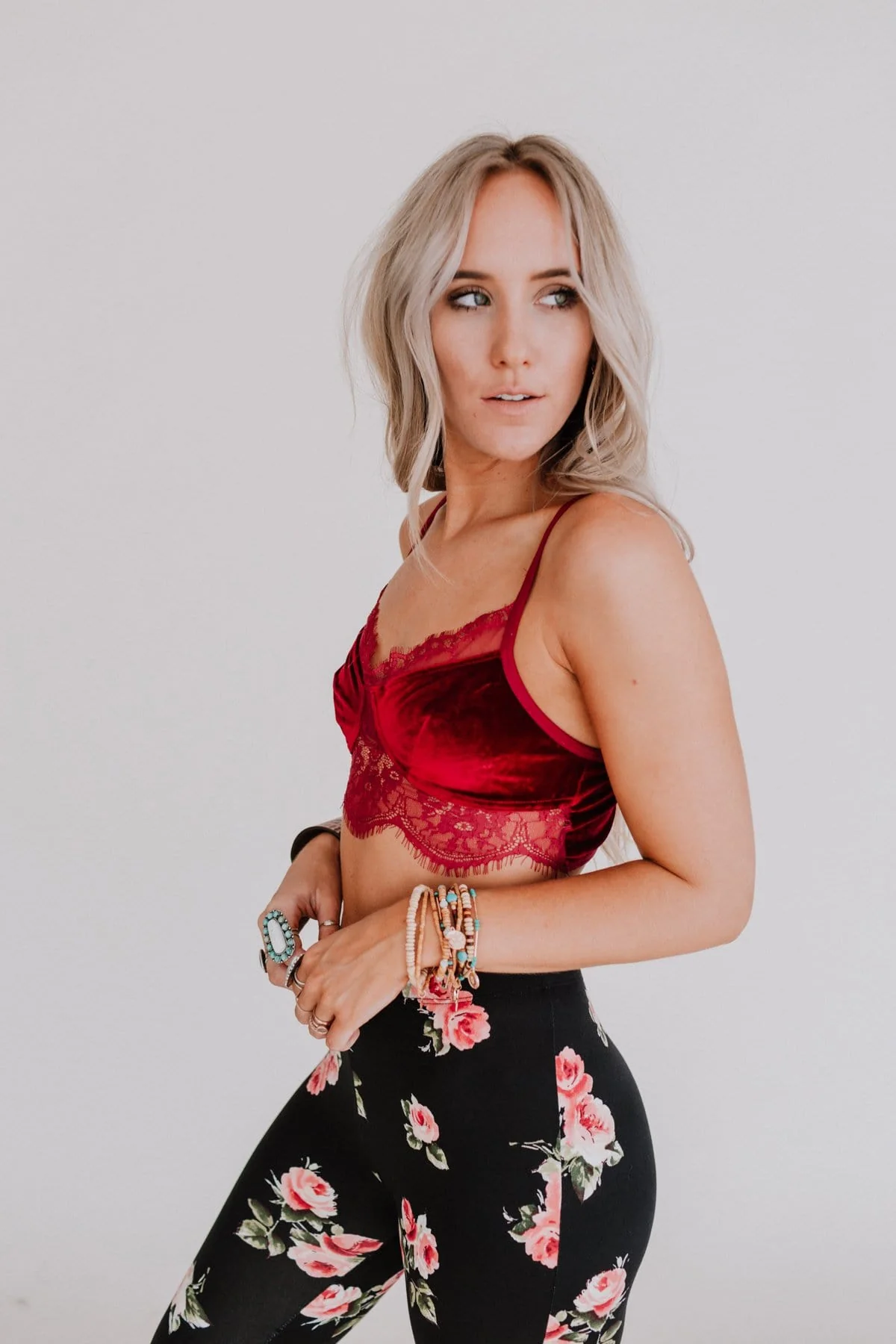 Jessa Velvet and Lace Cami - Burgundy - Image 2