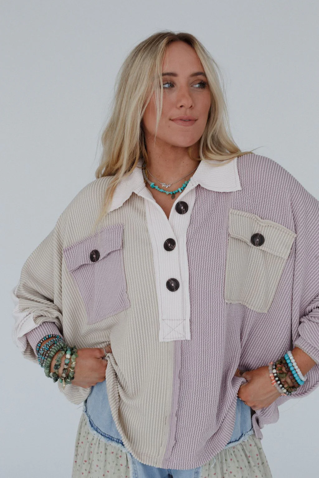 Jodi Color Block Ribbed Top - Mauve - Image 3