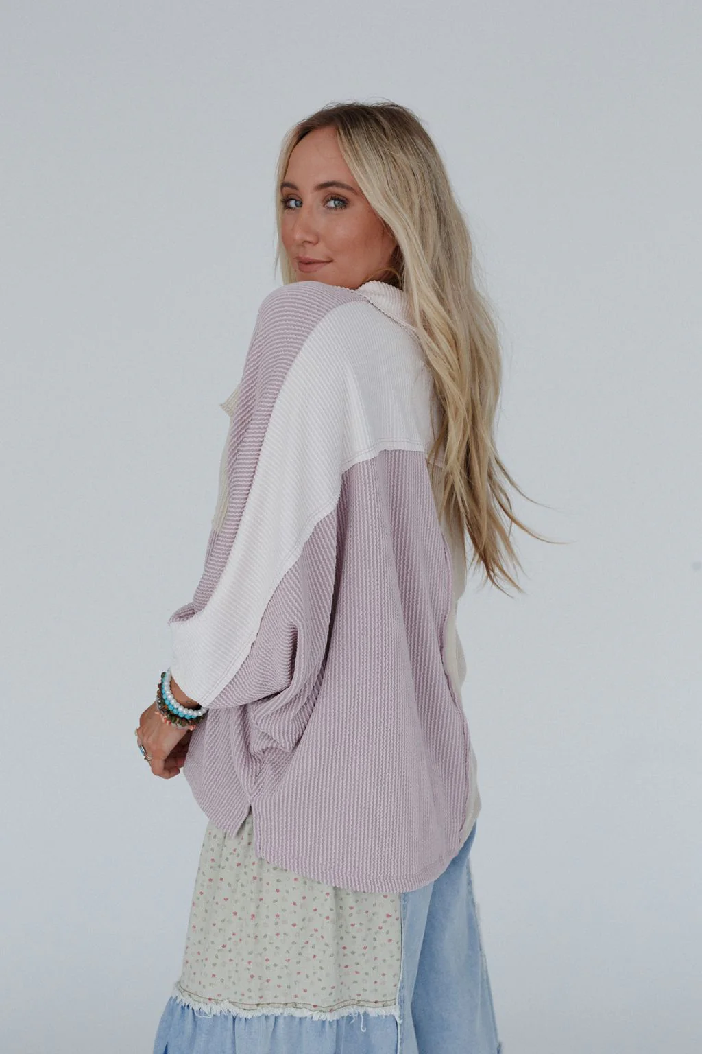 Jodi Color Block Ribbed Top - Mauve - Image 4