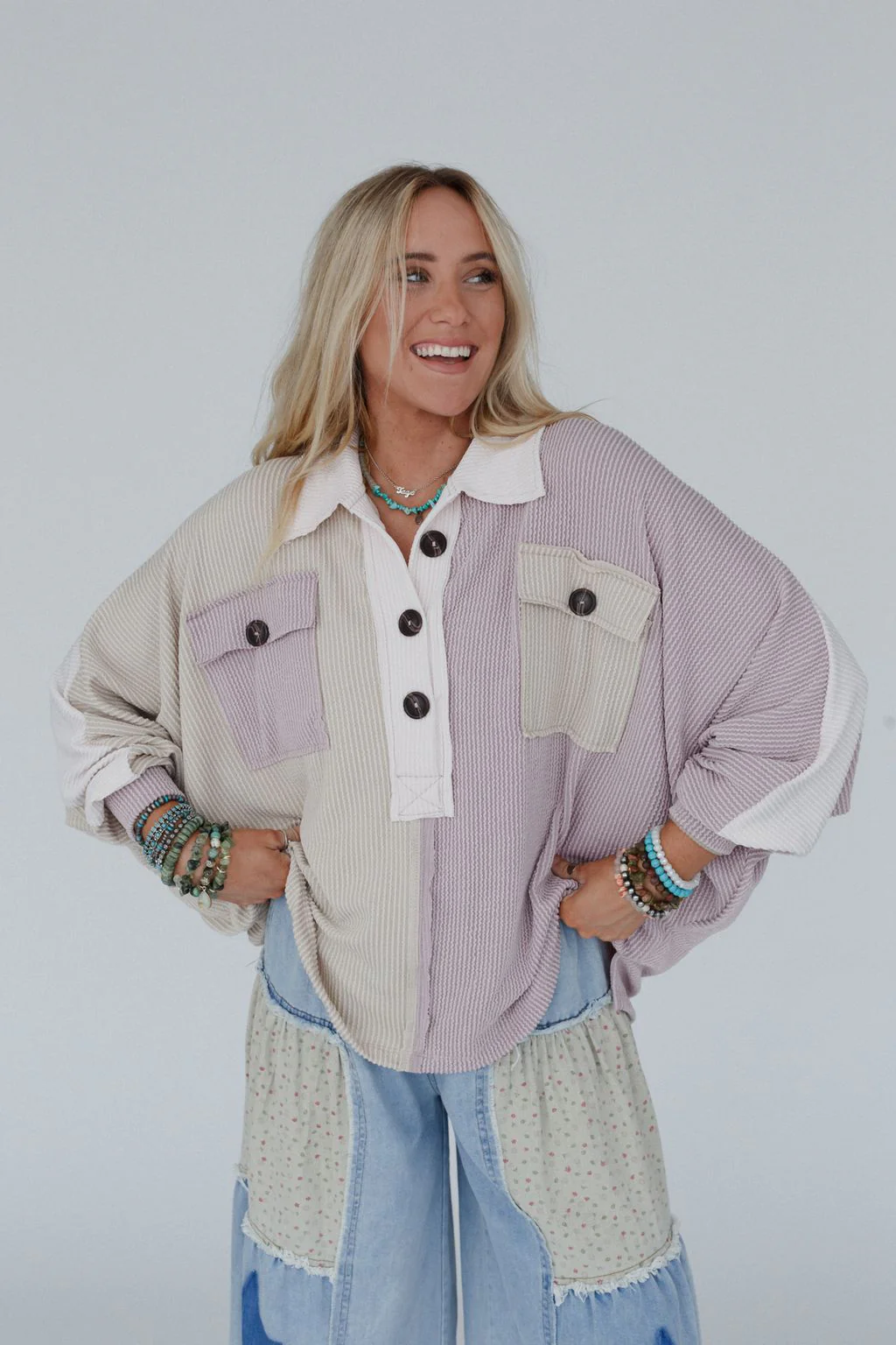 Jodi Color Block Ribbed Top - Mauve - Image 5
