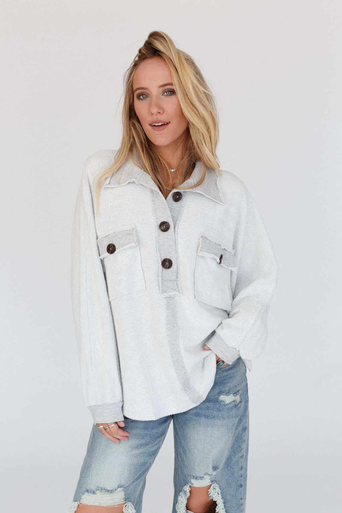 Jodi Textured Knit Top - Heather Gray - Image 3