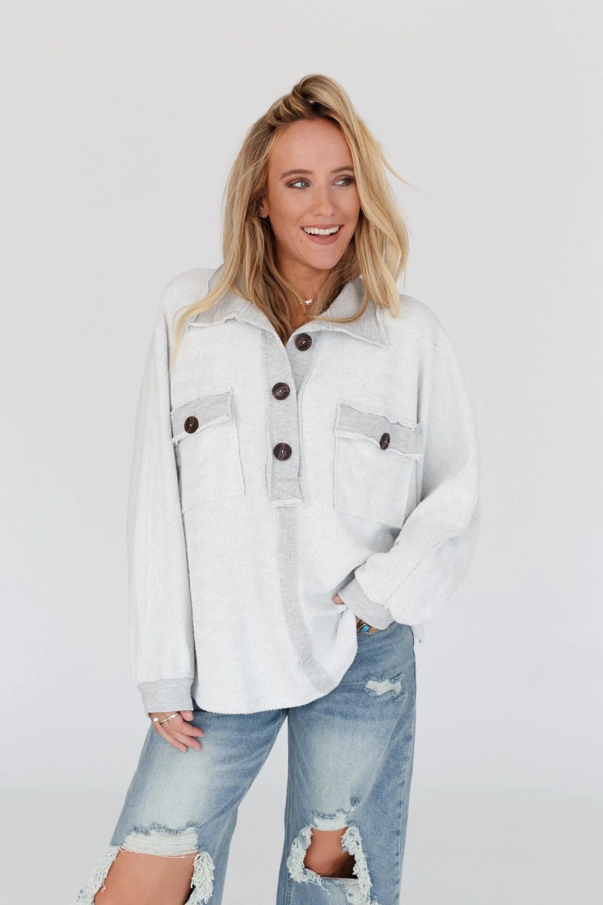 Jodi Textured Knit Top - Heather Gray - Image 4