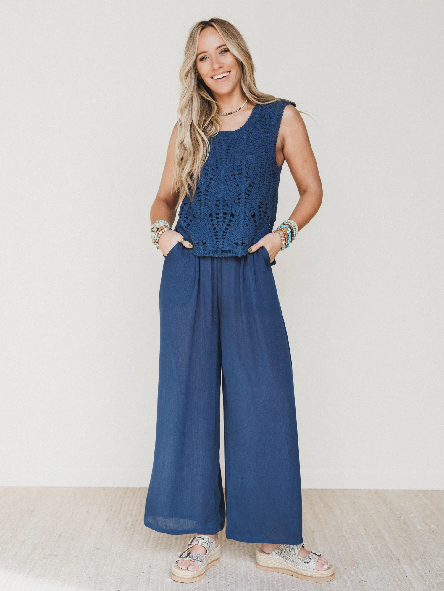 Jolene Wide Leg Jumpsuit - Navy - Image 2