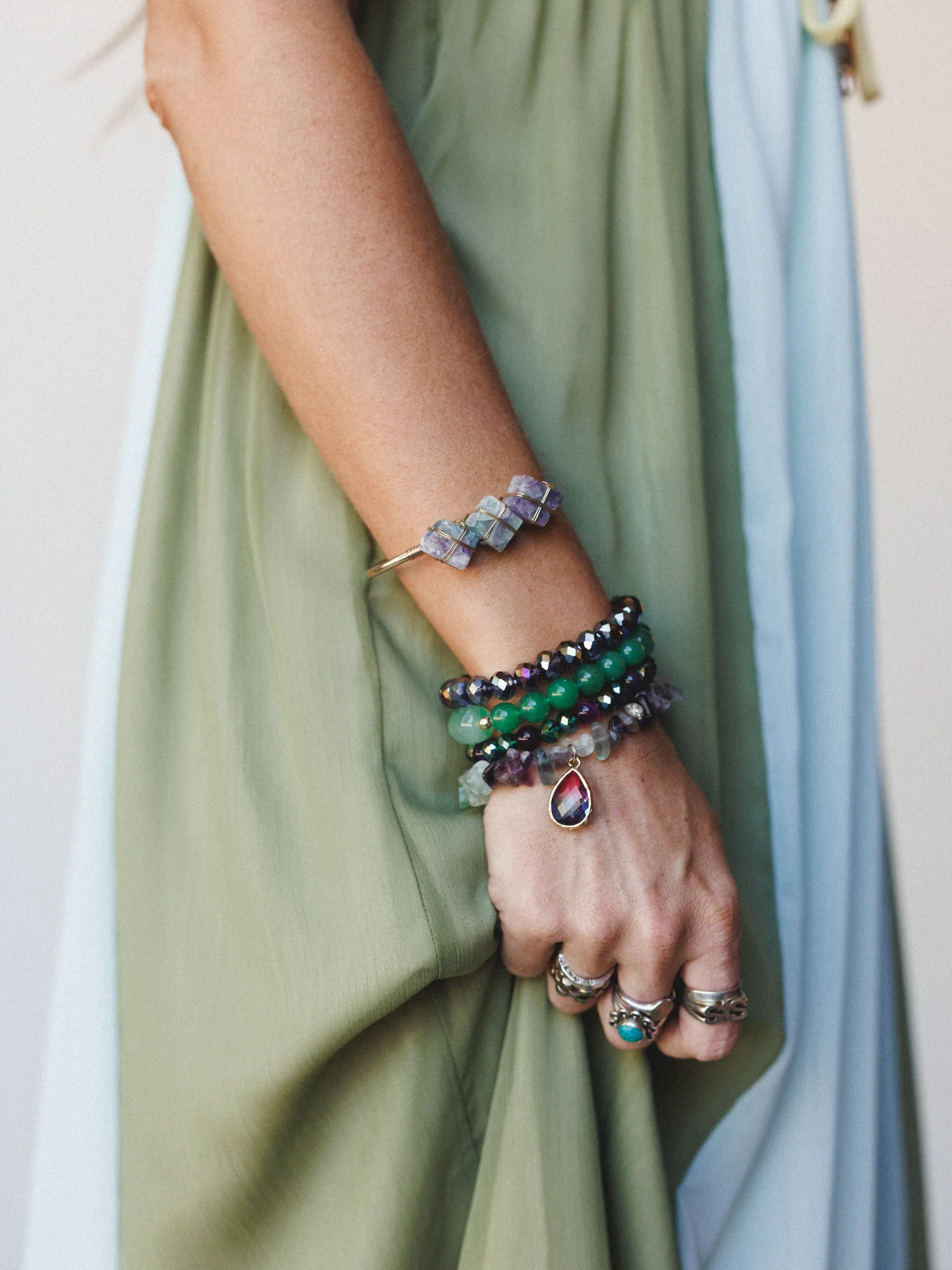 Josephine Bracelet Set - Green Multi - Image 3