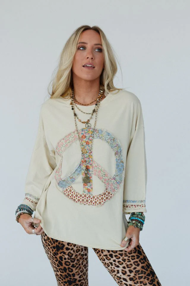 Josephine Peace Patchwork Top - Natural - Pre Order - Image 2