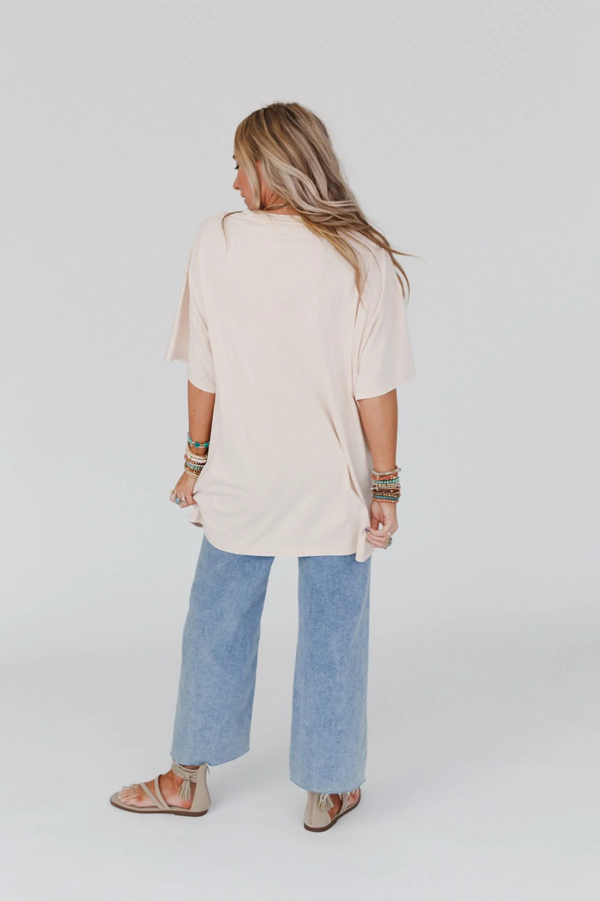 Jude Oversized Peace Sign Graphic Tee - Oatmeal - Image 2