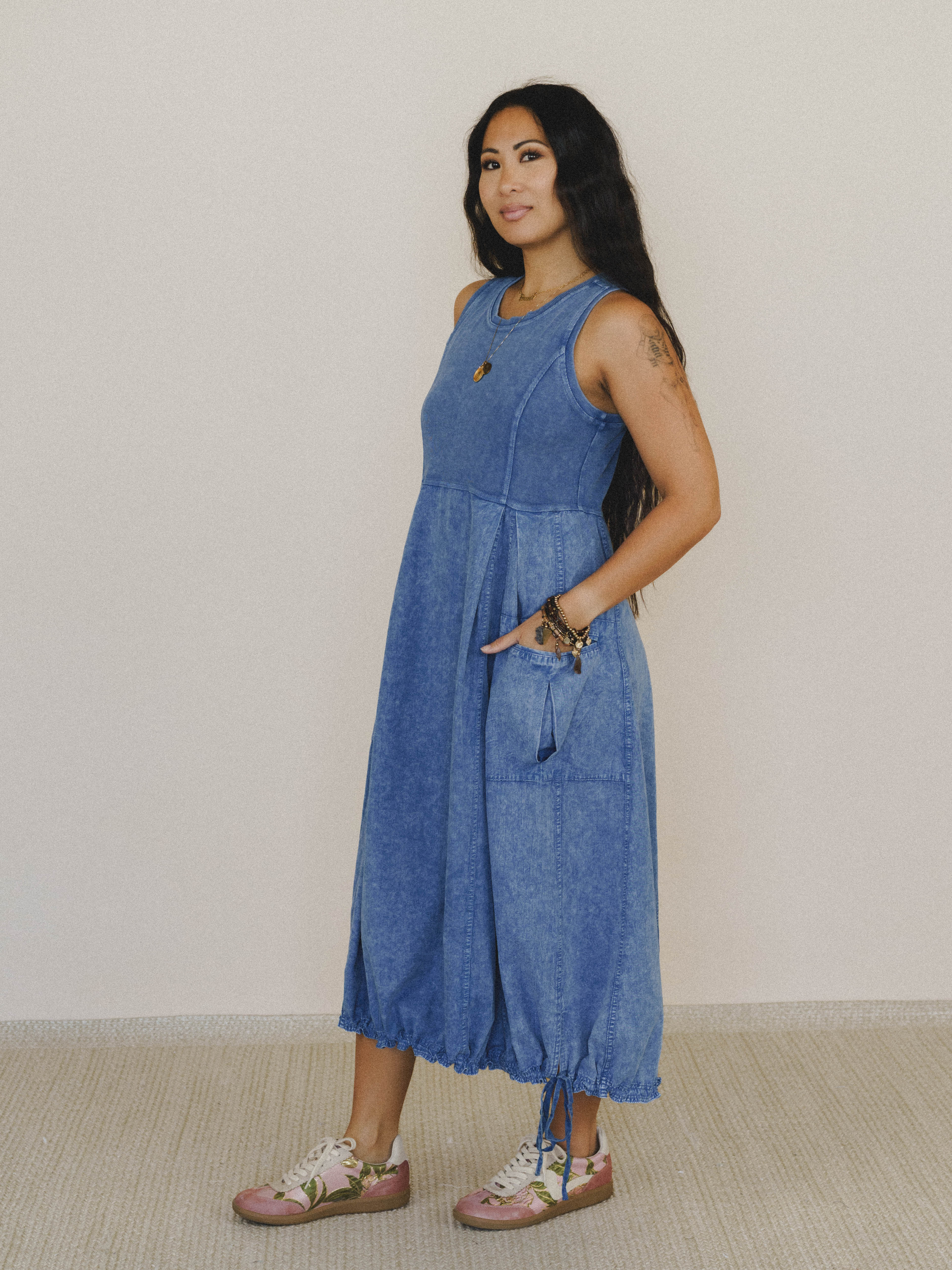 Jungle Beat Cargo Maxi Dress - English Blue - Image 5