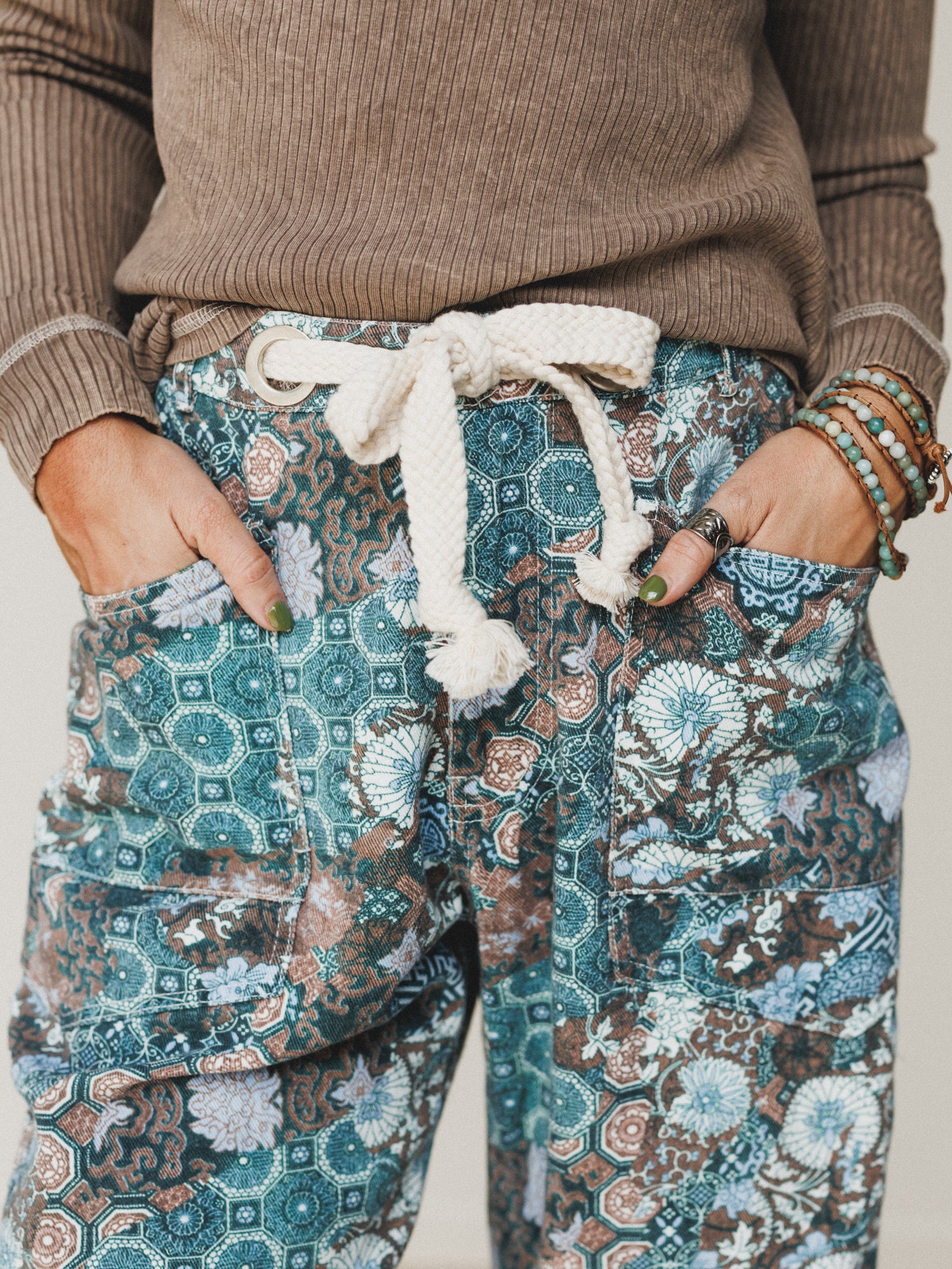 Just Coasting Printed Pants - Teal - Image 4