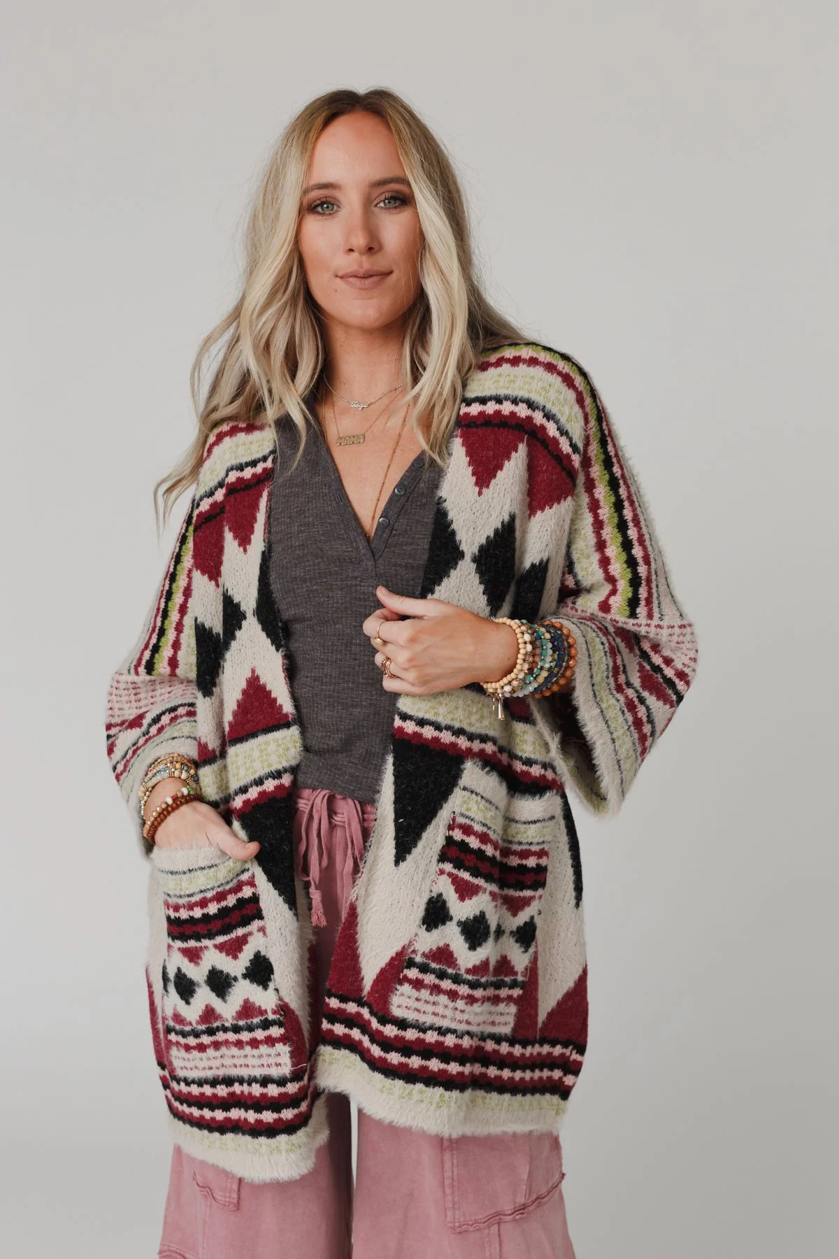 Keep It Up Oversized Cardigan - Berry - Image 6