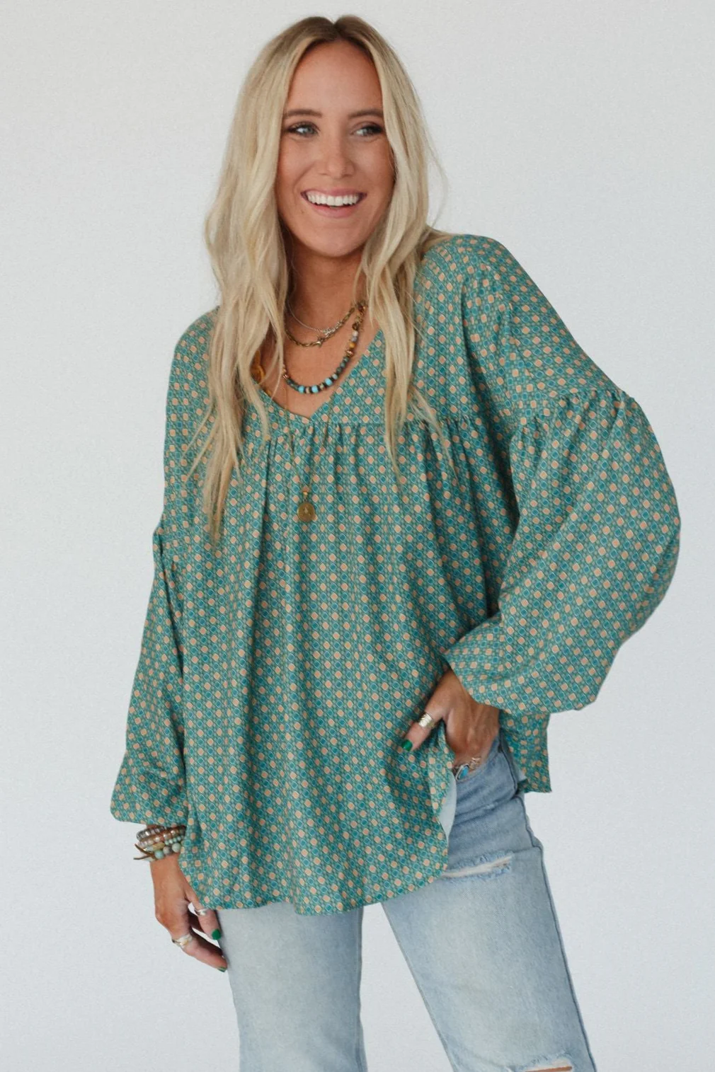 The Nest Kendrix Printed Top - Teal - Image 3