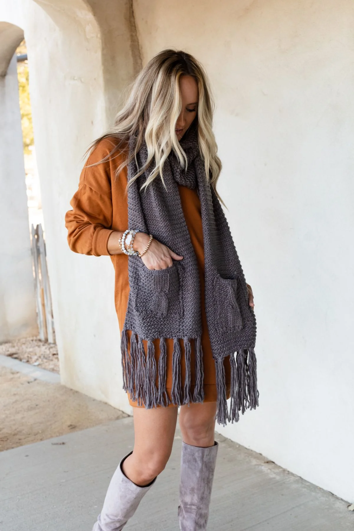 Kolby Knitted Pocket Scarf - Gray - Image 3
