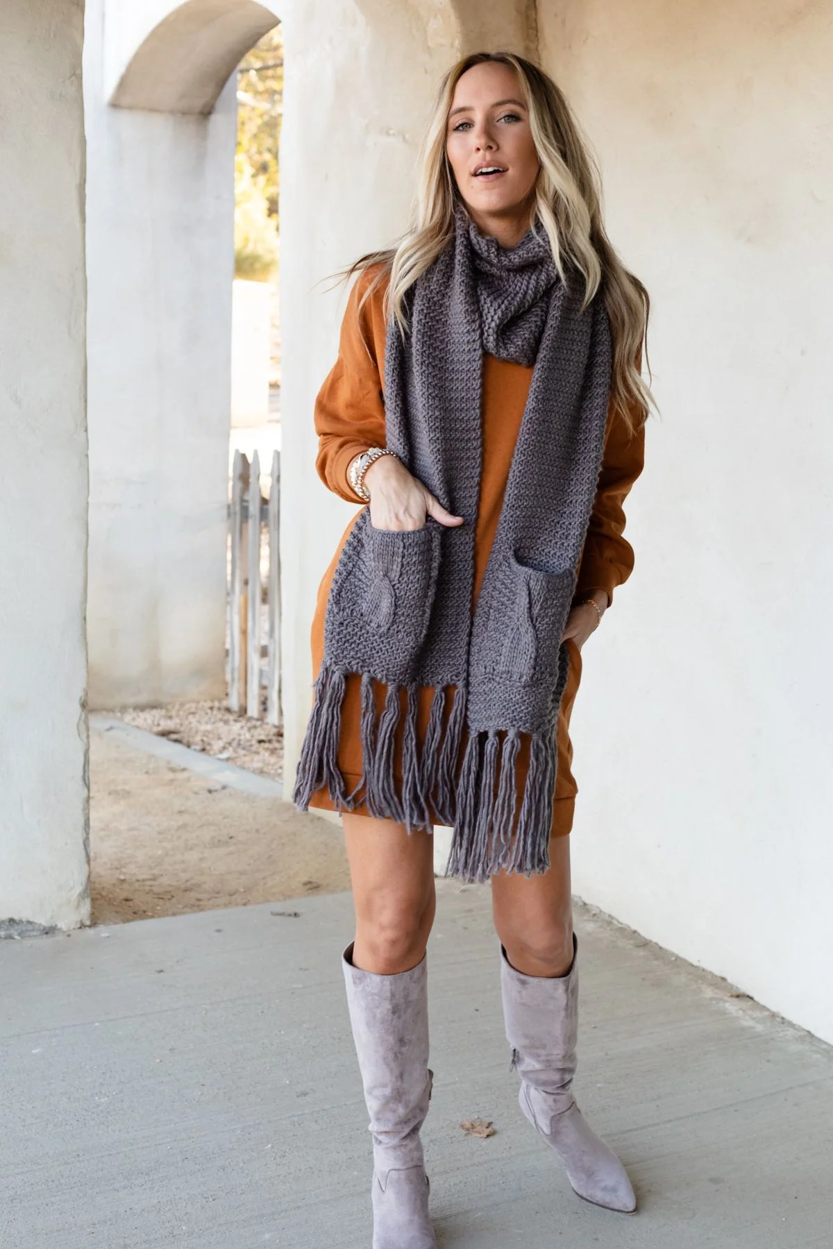 Kolby Knitted Pocket Scarf - Gray - Image 5
