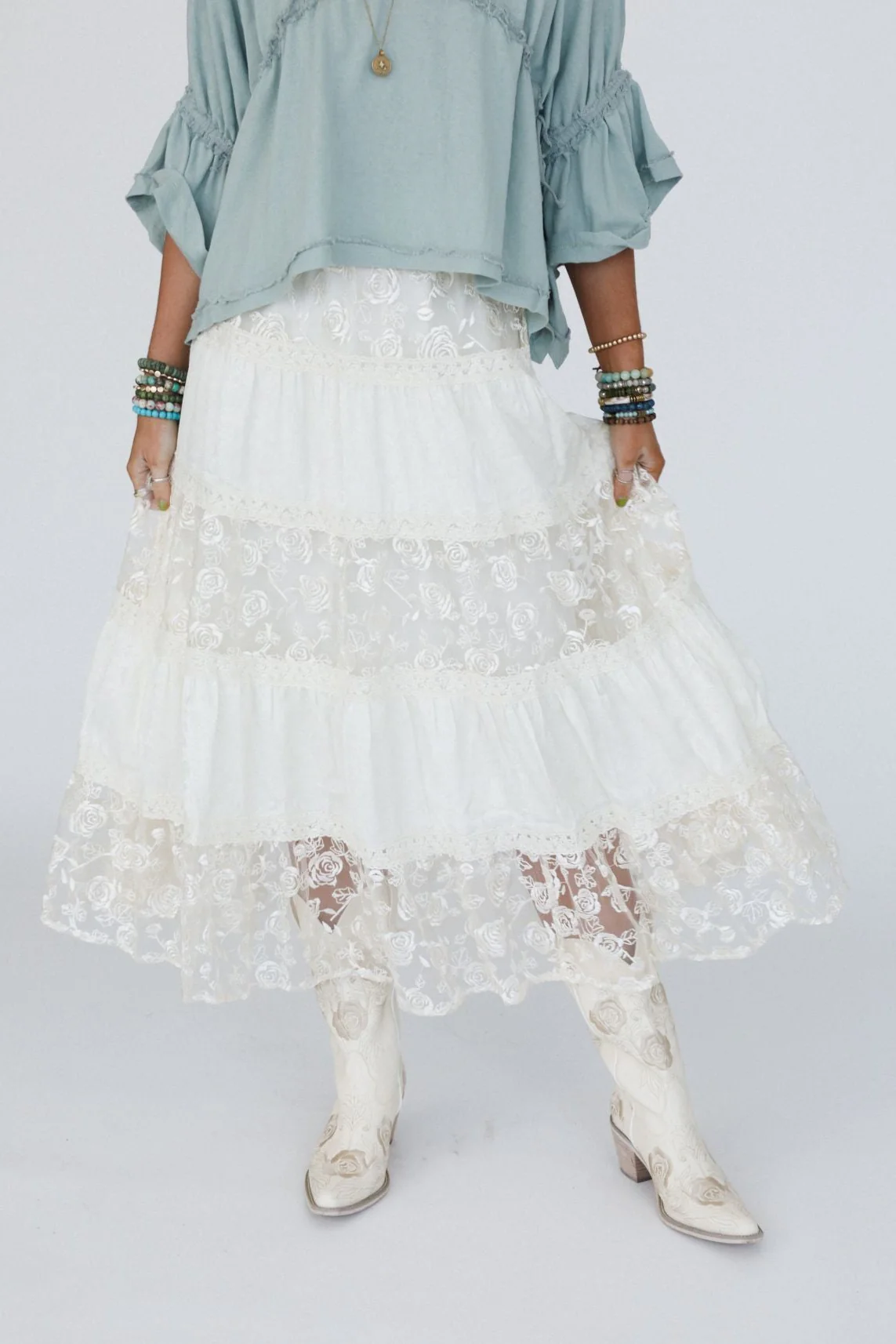 Lace Horizon Maxi Skirt - Cream - Image 3