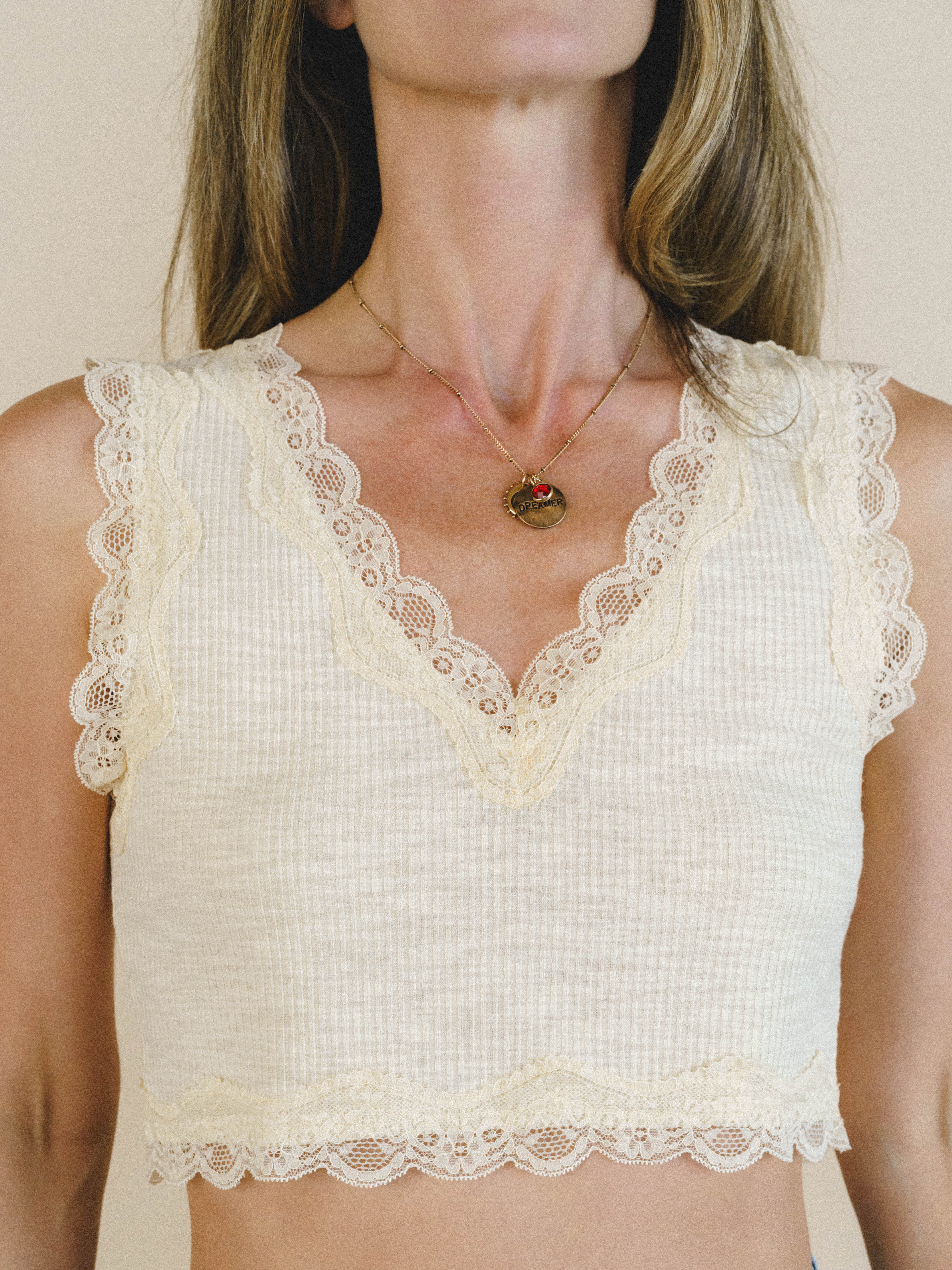 Lace Trim Cropped Cami - Vanilla - Image 4
