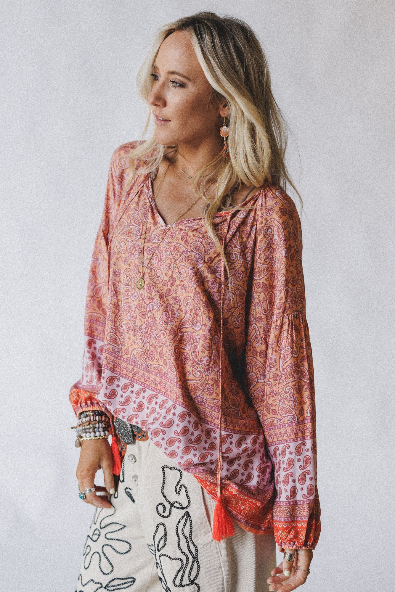 The Nest Lani Border Print Top - Orange Border Print - Image 4
