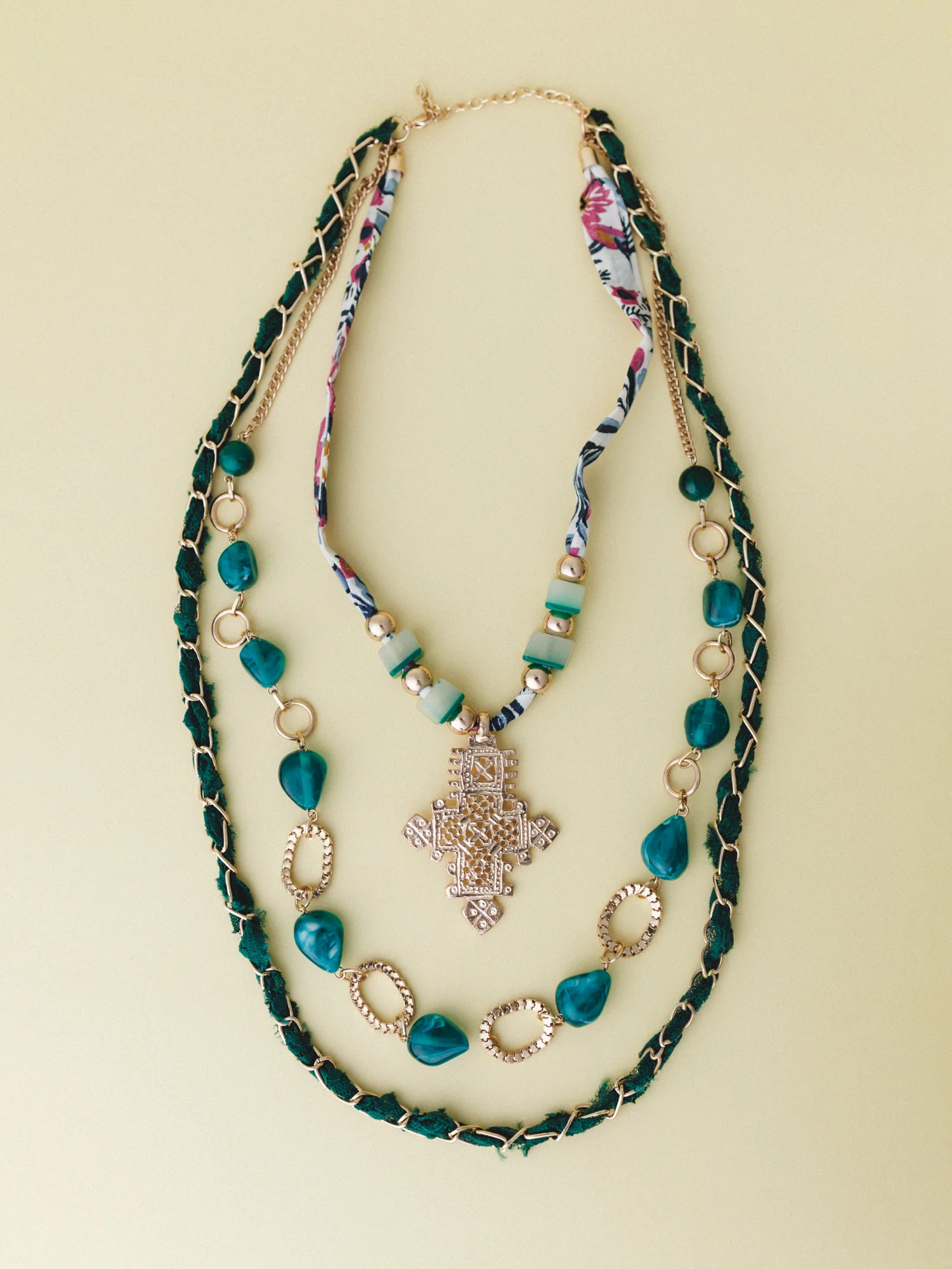 Layered Boho Necklace - Green - Image 2