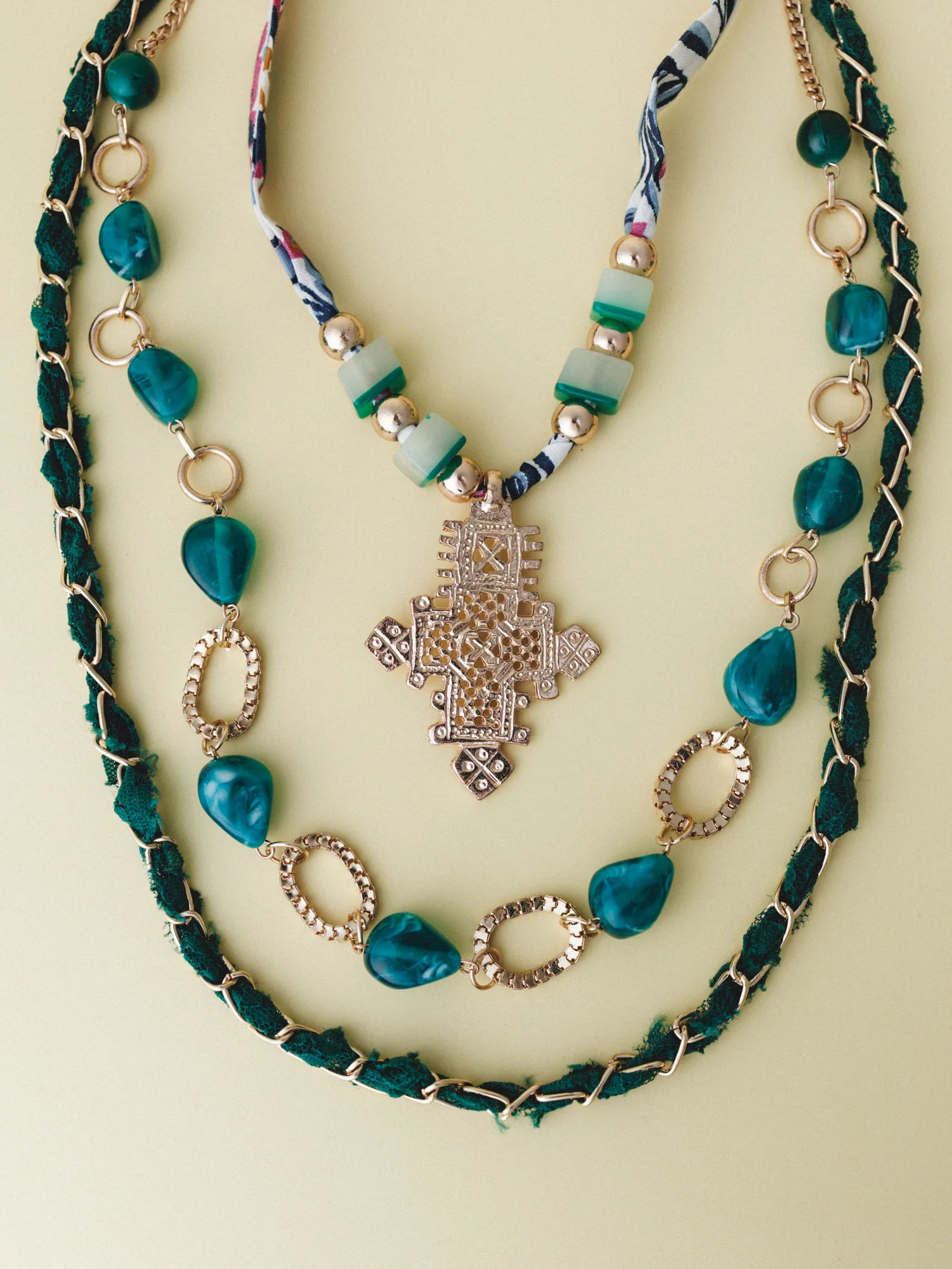 Layered Boho Necklace - Green - Image 3