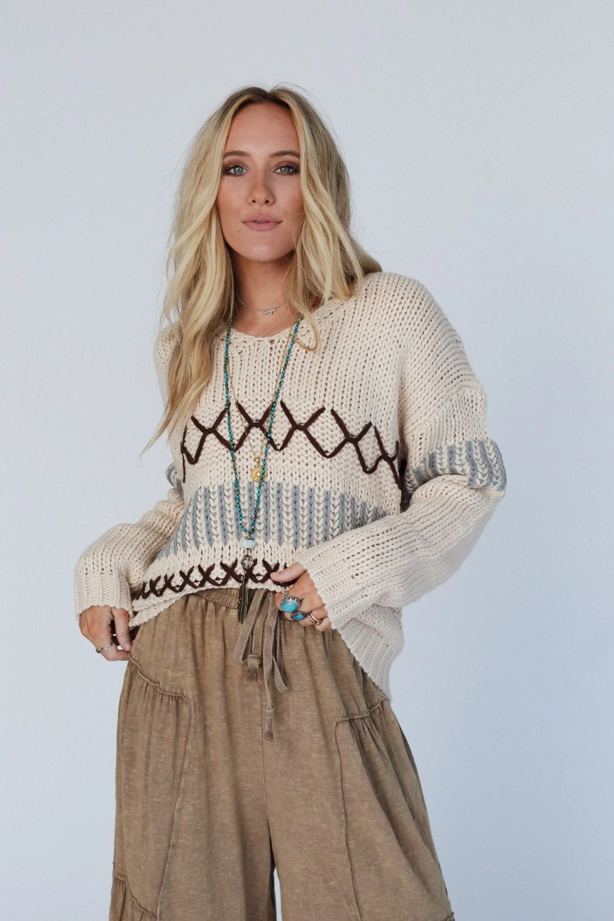LeAnn V Neck Sweater - Oatmeal - Image 9