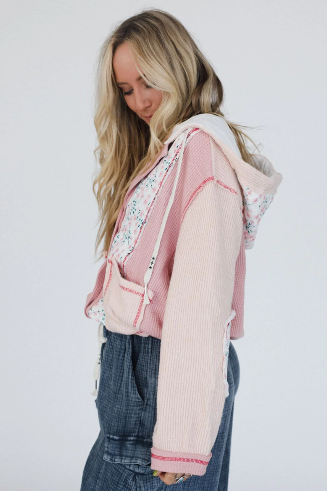 Leighton Button Up Floral Shacket - Pink - Image 3