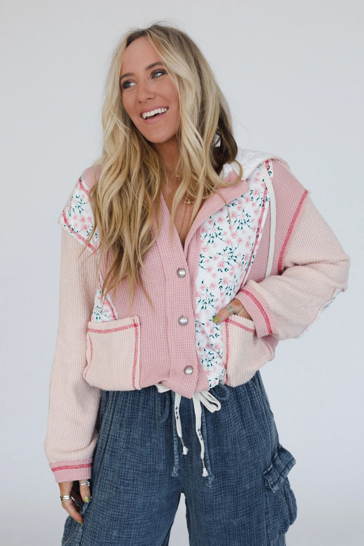 Leighton Button Up Floral Shacket - Pink - Image 4
