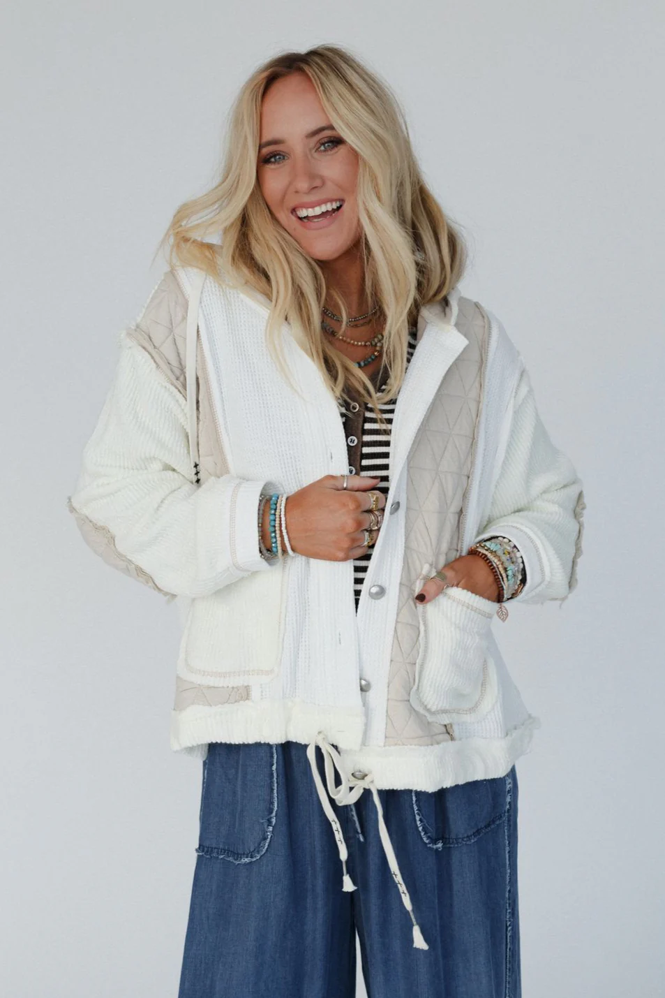 Leighton Button Up Jacket - Cream - Image 2