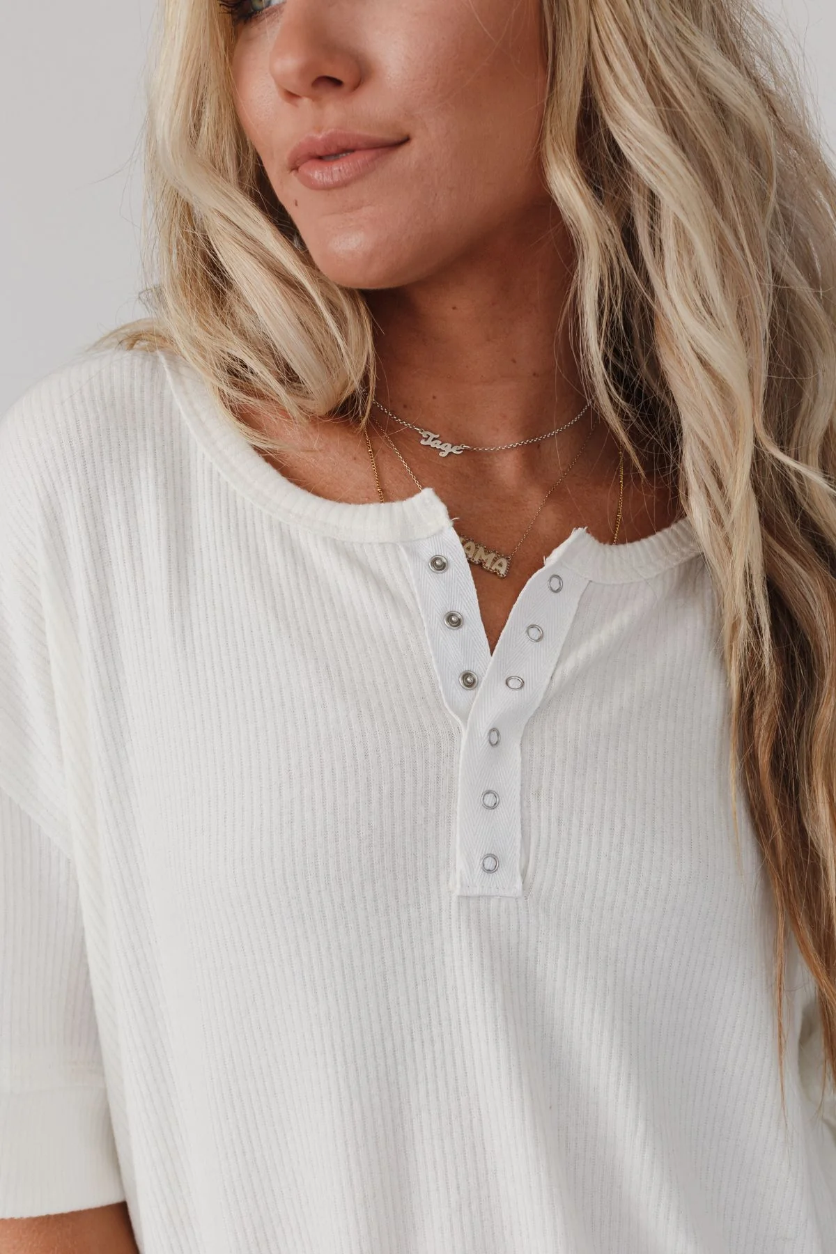 The Nest Leila Ribbed Henley Top - Ivory - Image 5