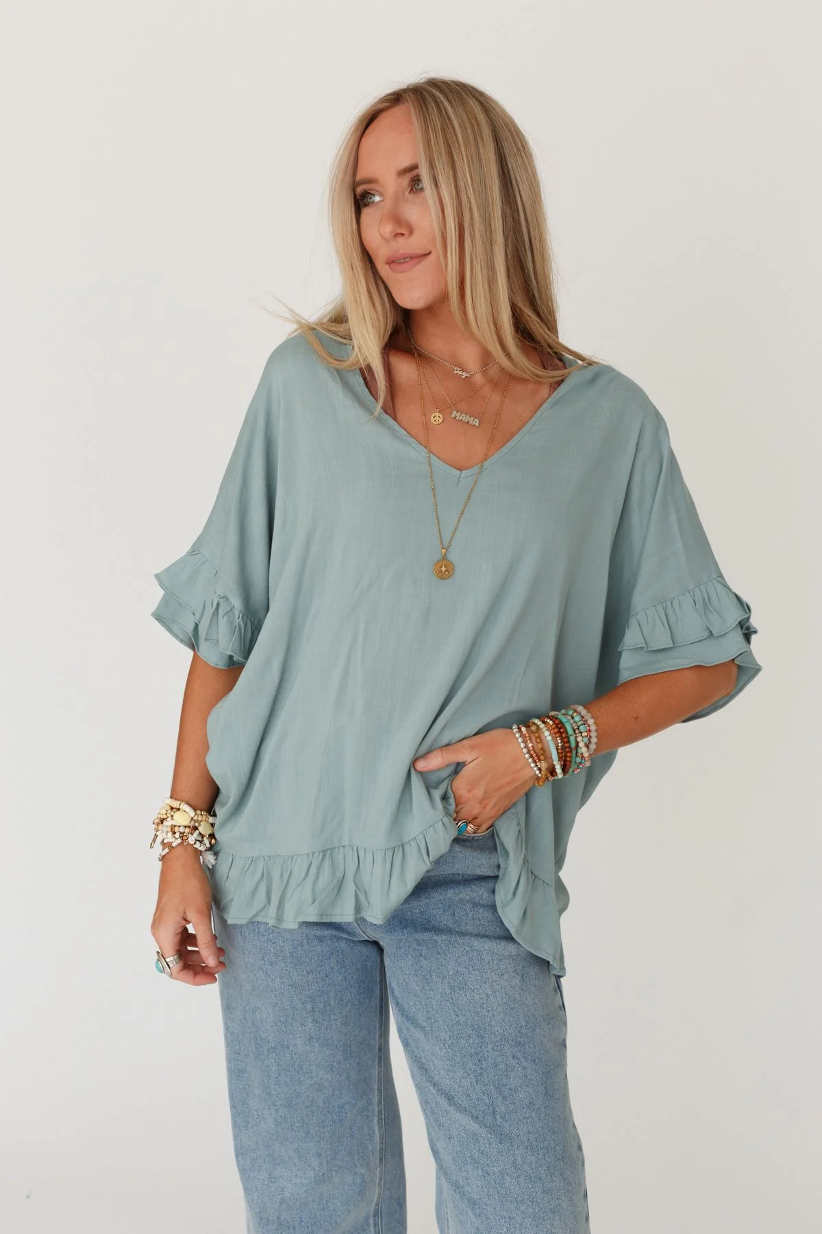The Nest Let Me Be Ruffled Top - Beach Glass