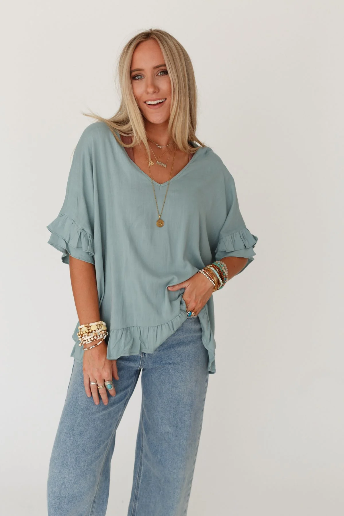 The Nest Let Me Be Ruffled Top - Beach Glass - Image 2