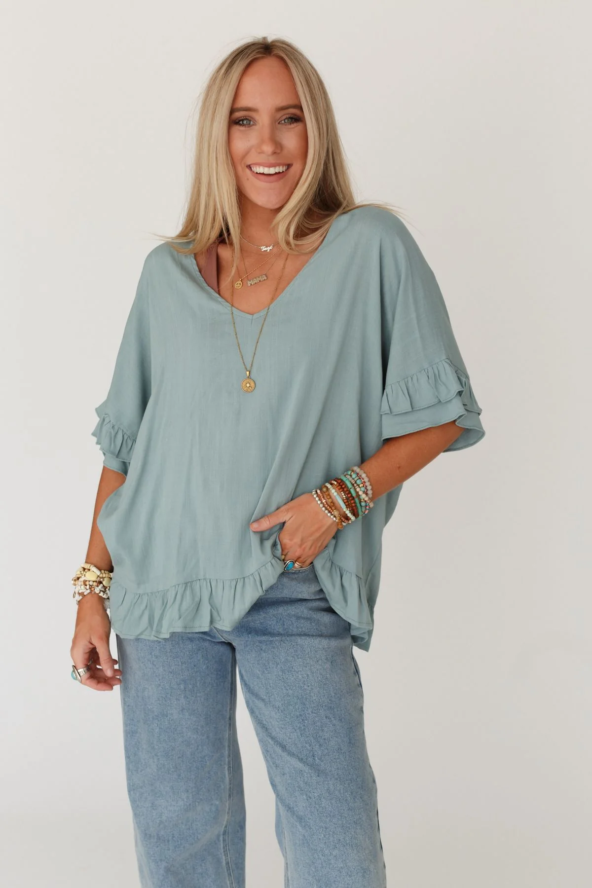 The Nest Let Me Be Ruffled Top - Beach Glass - Image 3