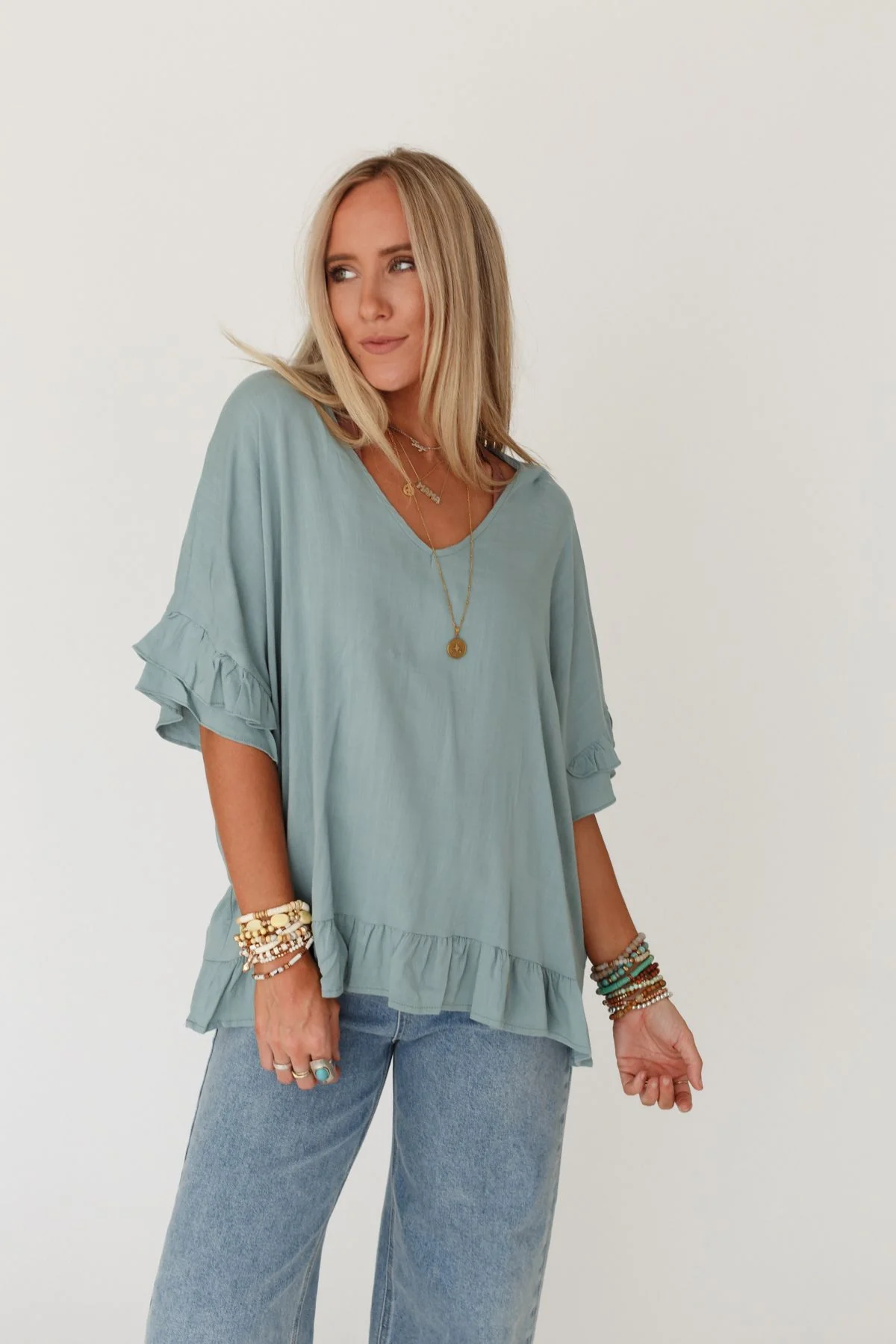 The Nest Let Me Be Ruffled Top - Beach Glass - Image 4