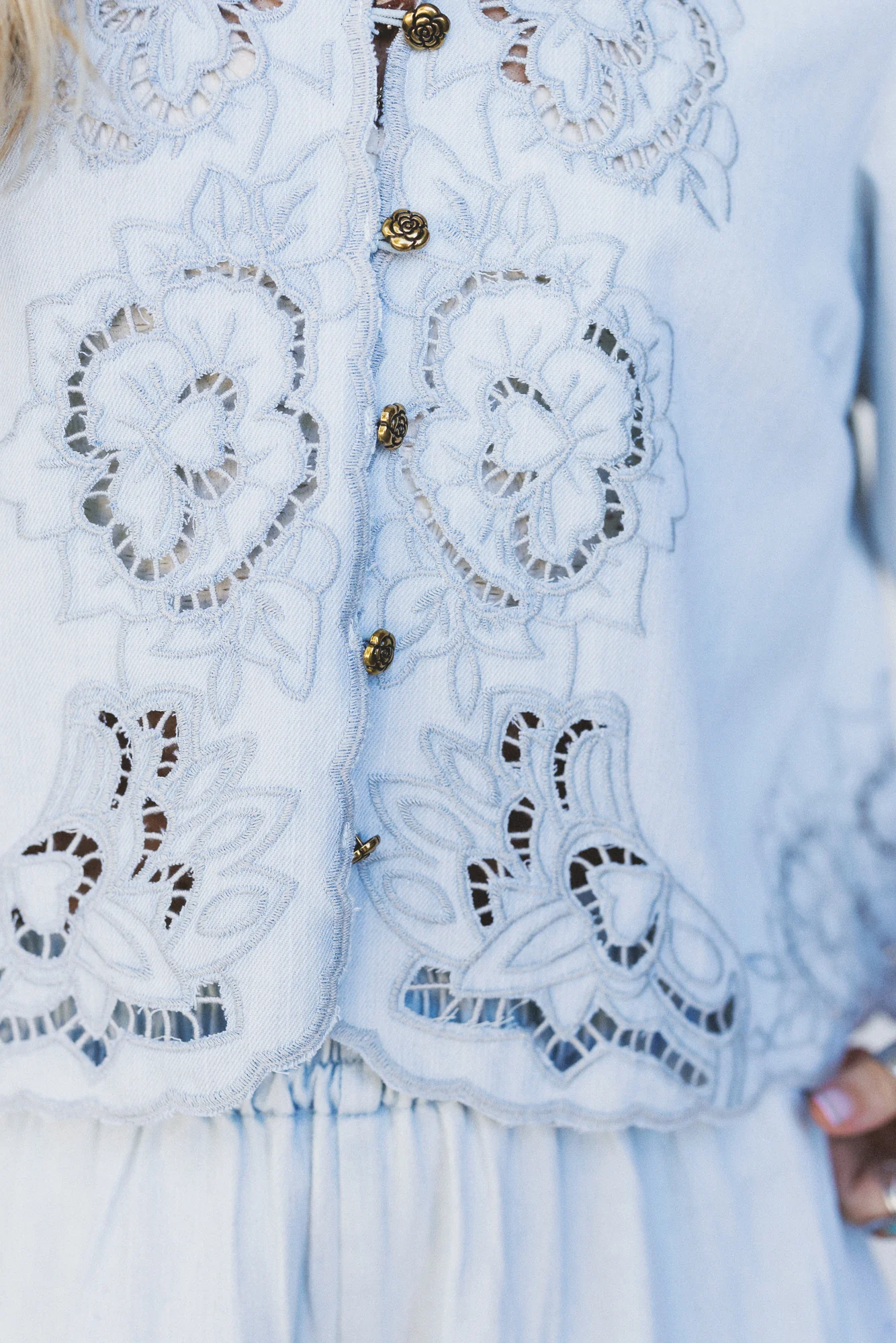 Leticia Embroidered Eyelet Top - Denim - Image 3