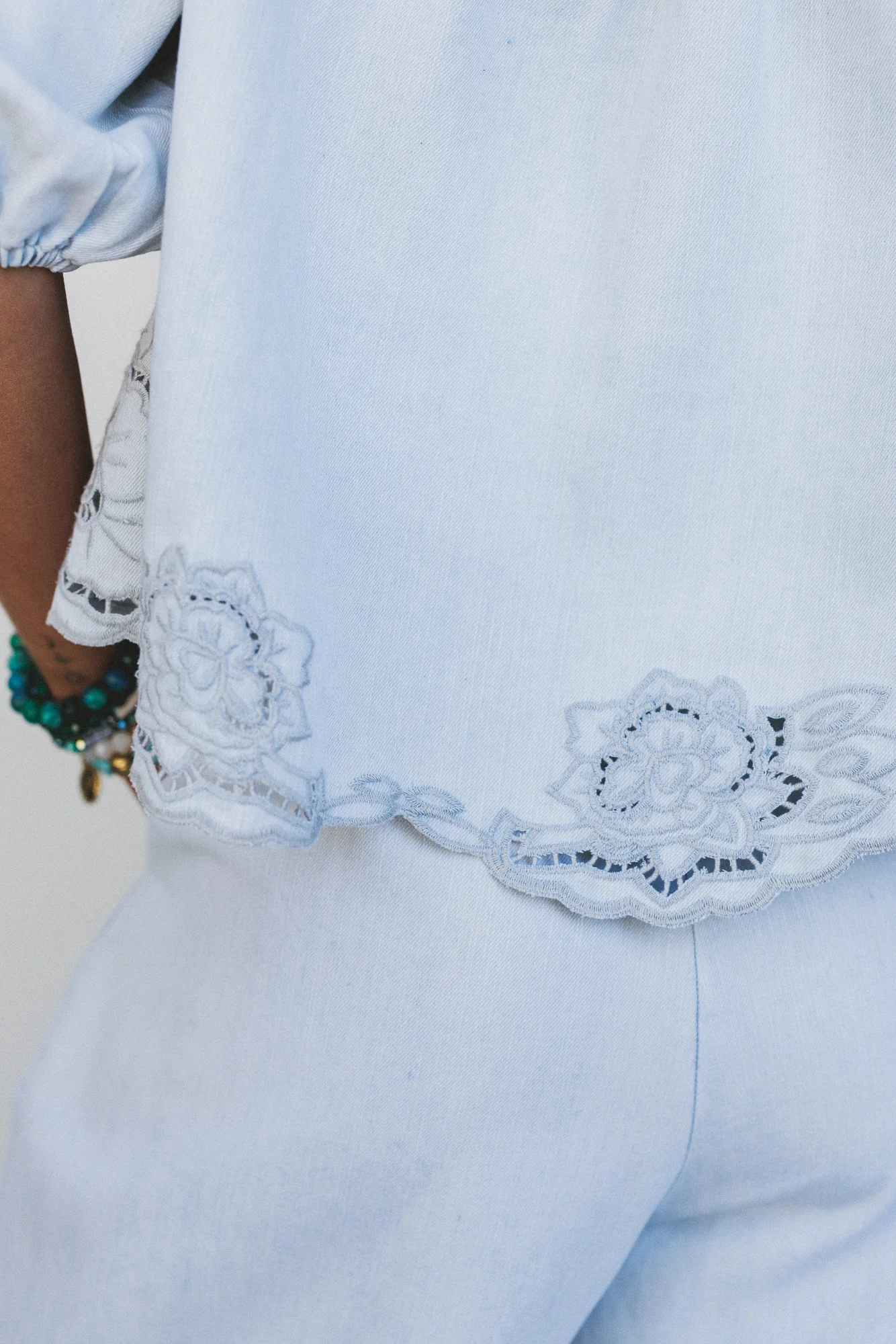 Leticia Embroidered Eyelet Top - Denim - Image 5