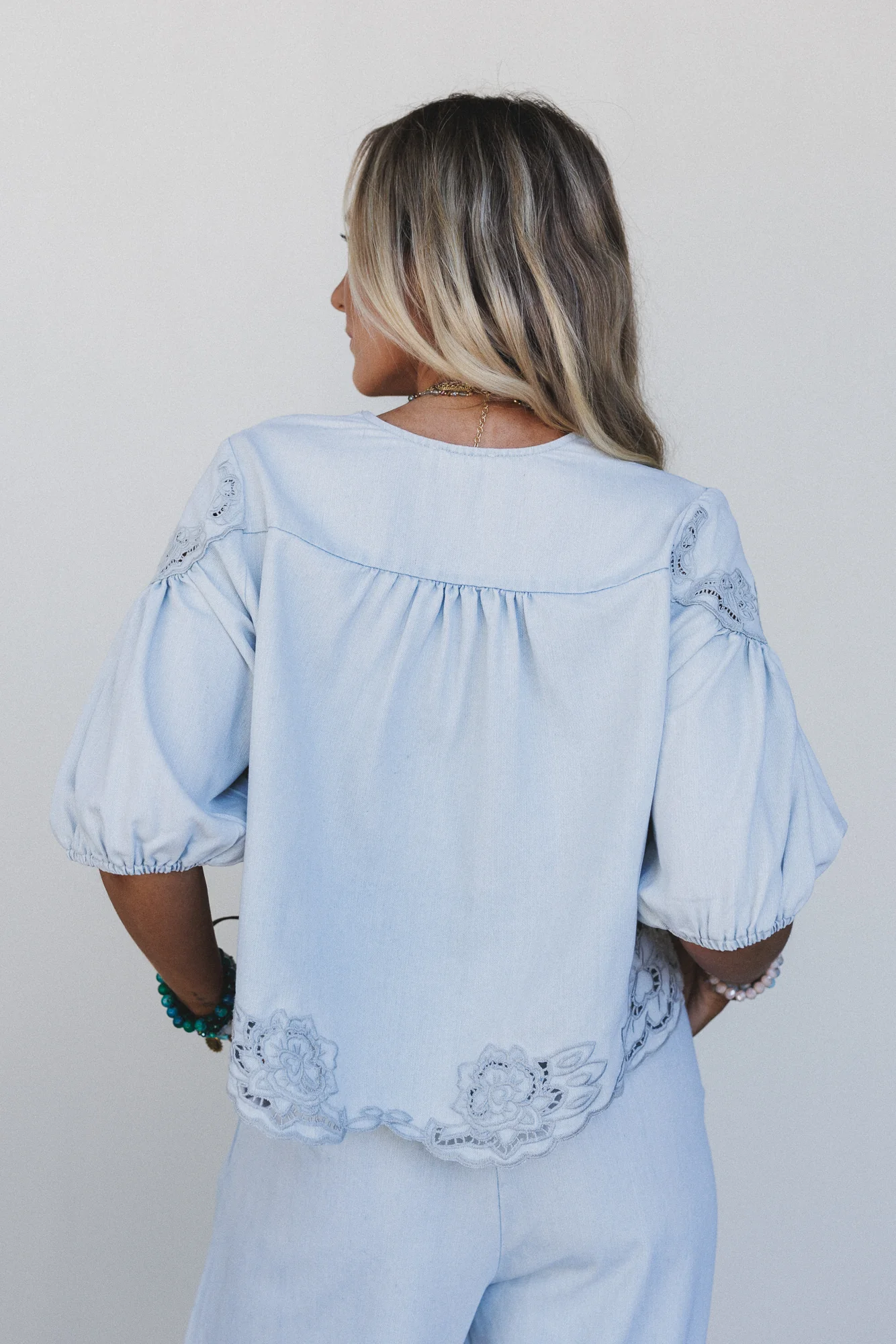 Leticia Embroidered Eyelet Top - Denim - Image 7