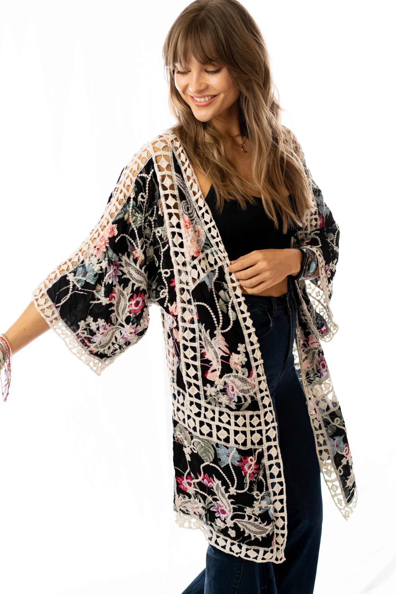 Let's Get Tropical Kimono - Black - Image 3