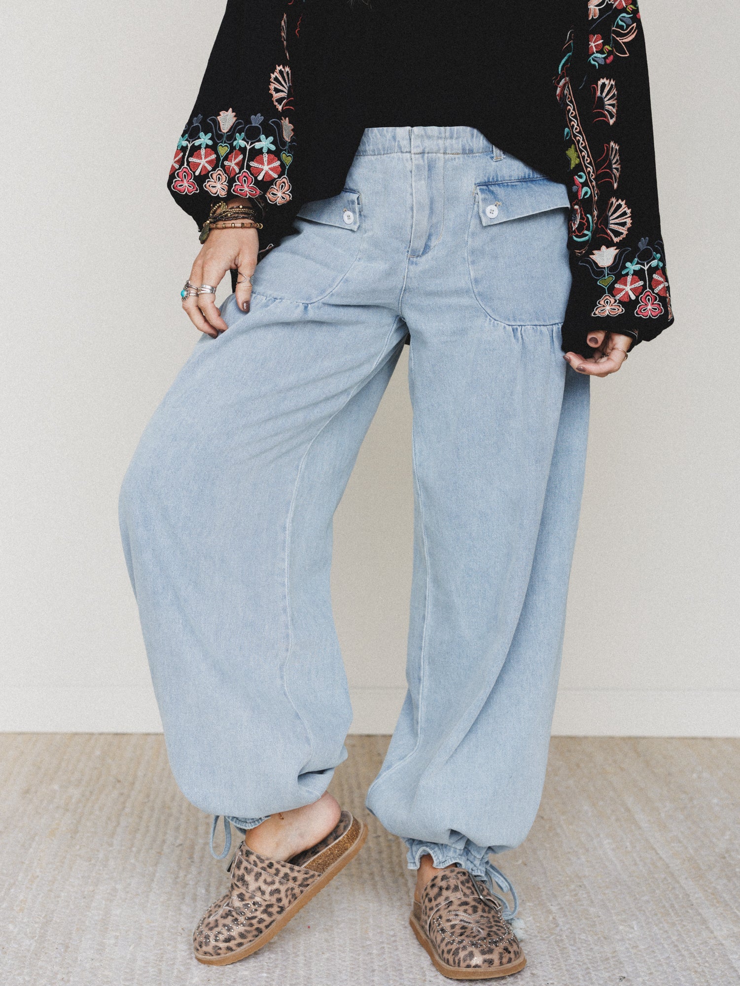 Lets Jet Set Wide Leg Pants - Light Denim - Image 3