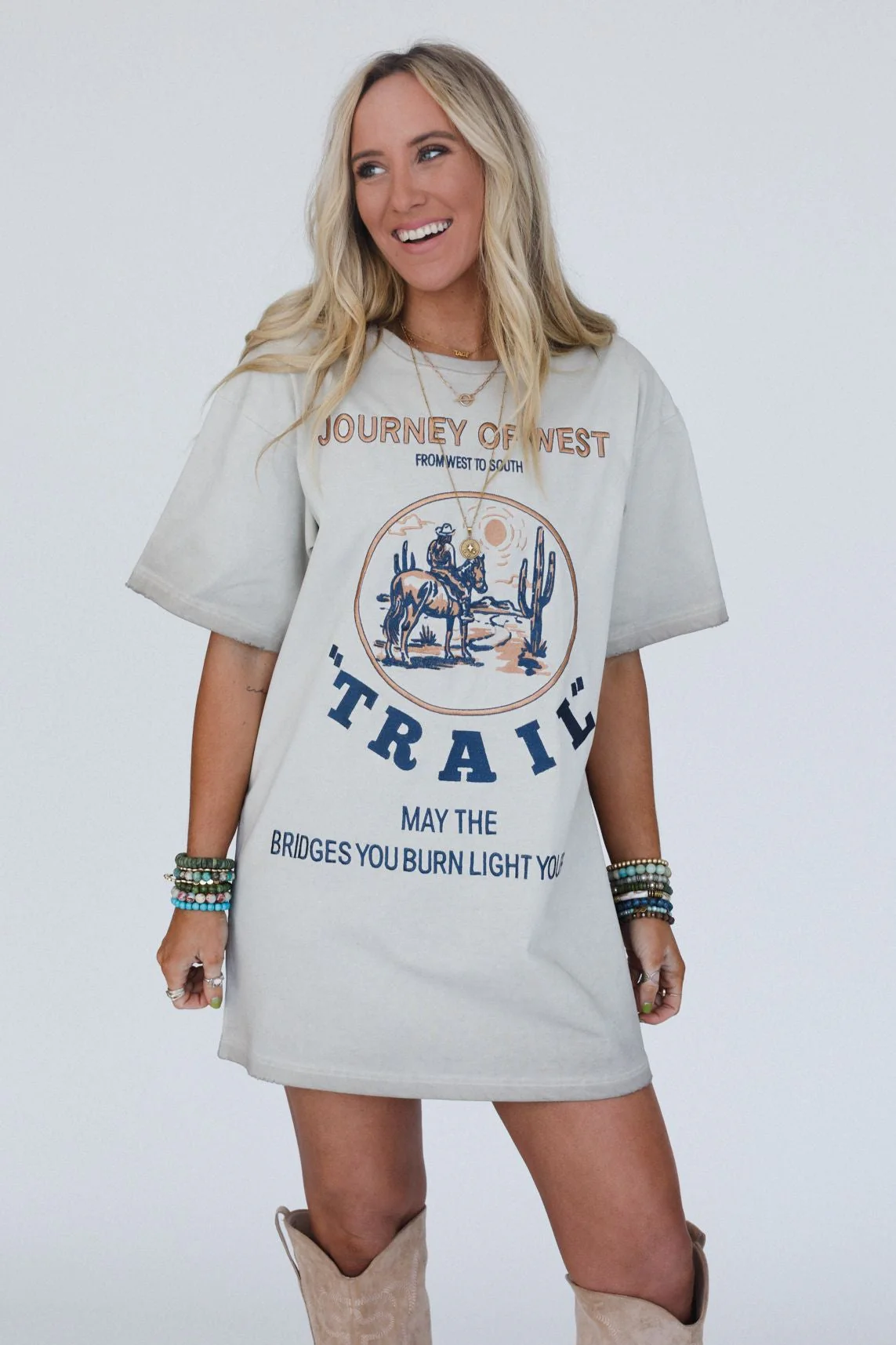 Light The Way Graphic Tee Dress - Tan - Image 3