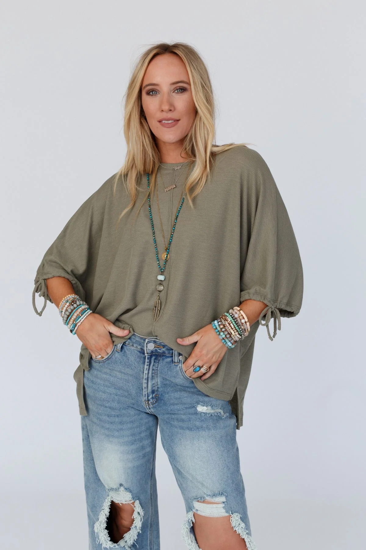 The Nest Little Lark Puff Sleeve Tee - Olive - Image 3