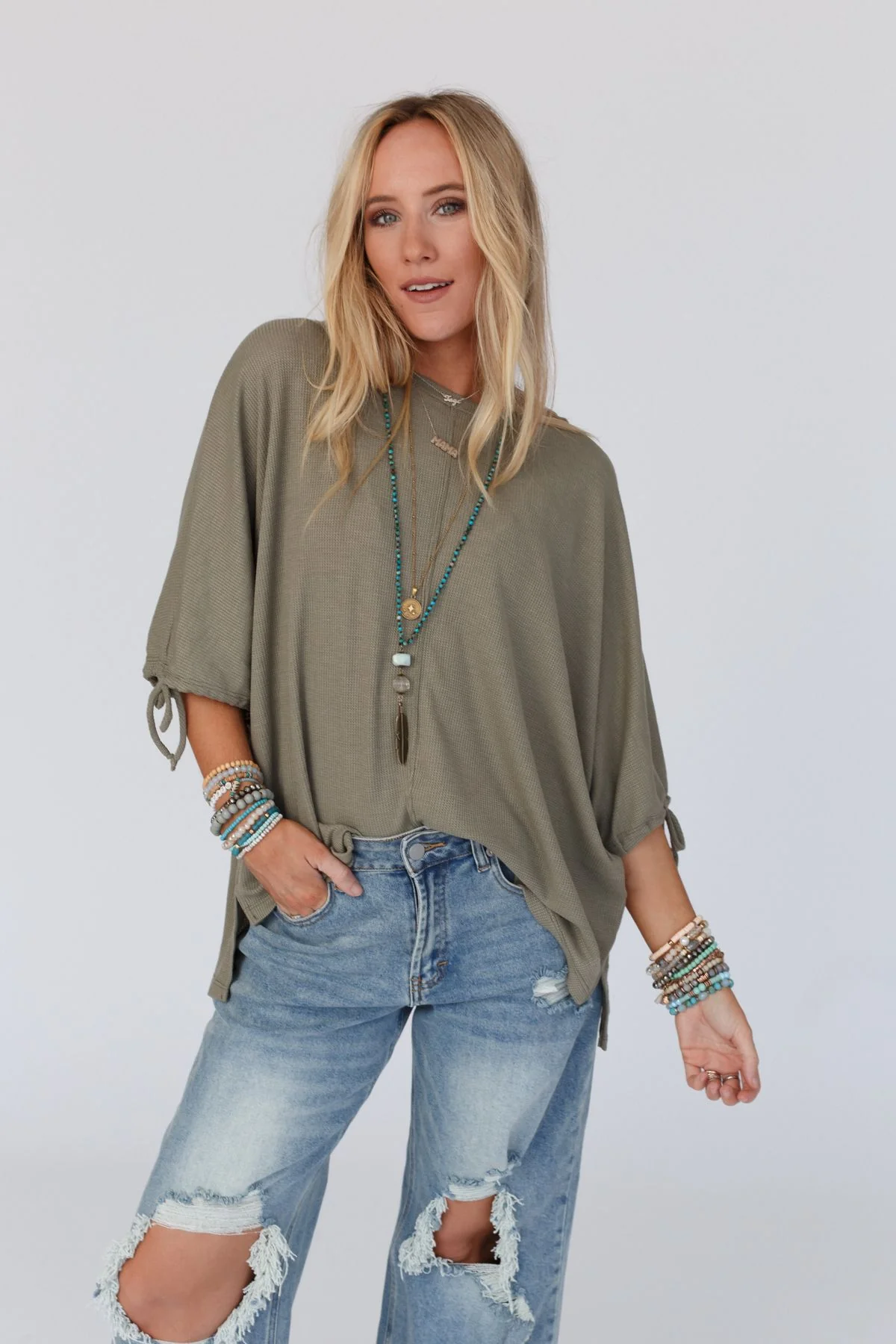 The Nest Little Lark Puff Sleeve Tee - Olive - Image 4