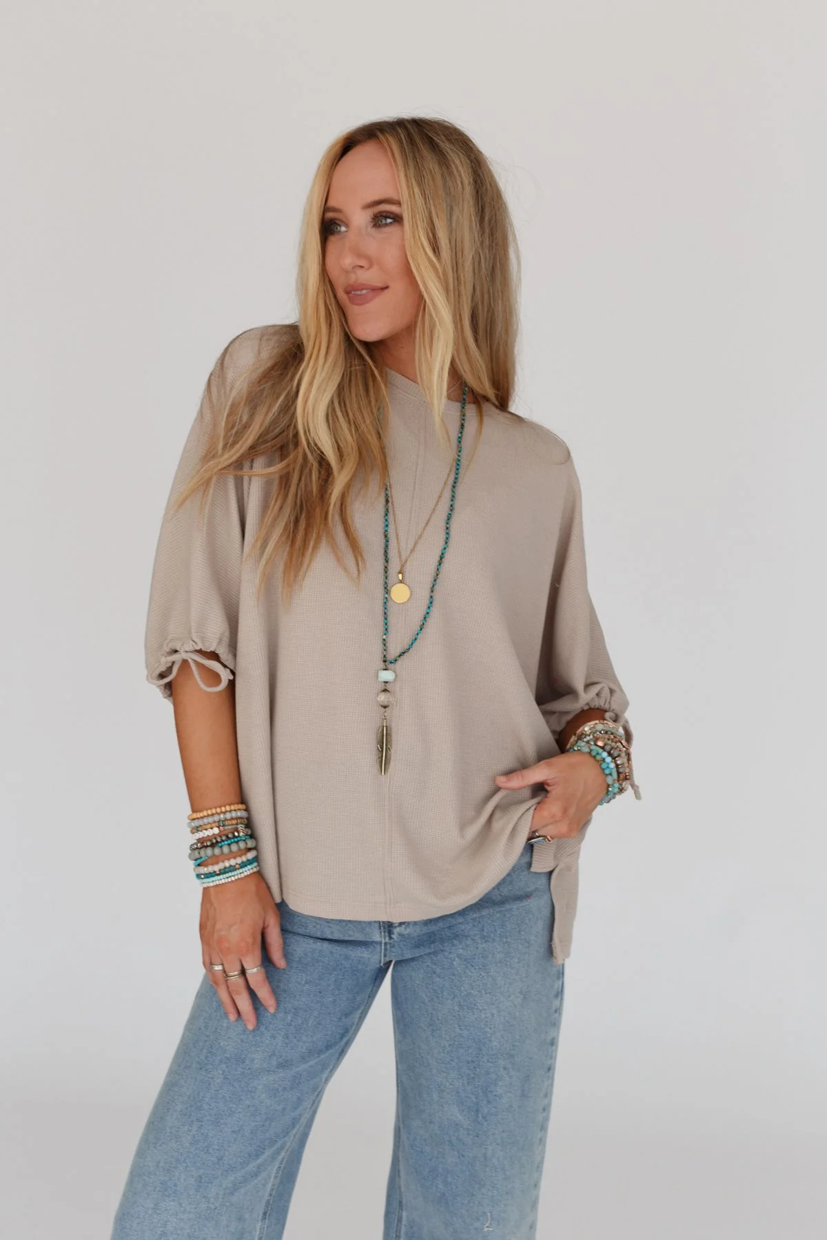 The Nest Little Lark Puff Sleeve Tee - Taupe - Image 4