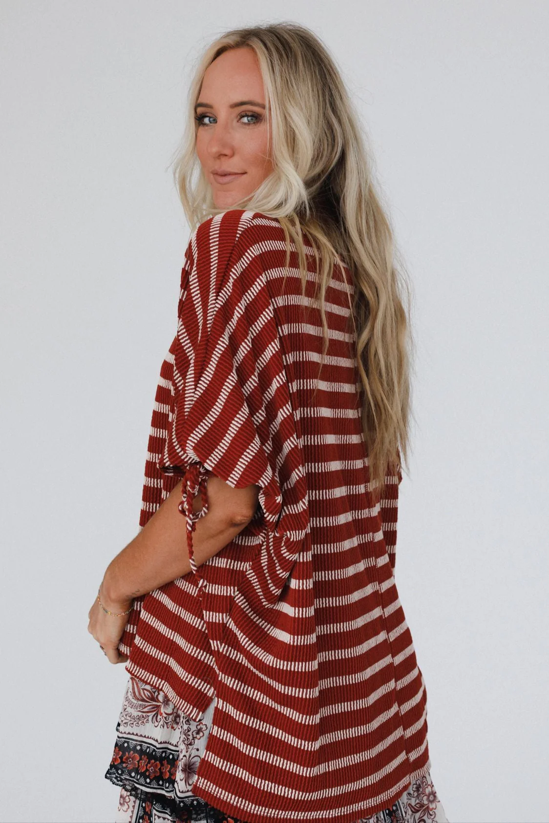 The Nest Little Lark Striped Puff Sleeve Tee - Rust - Image 5