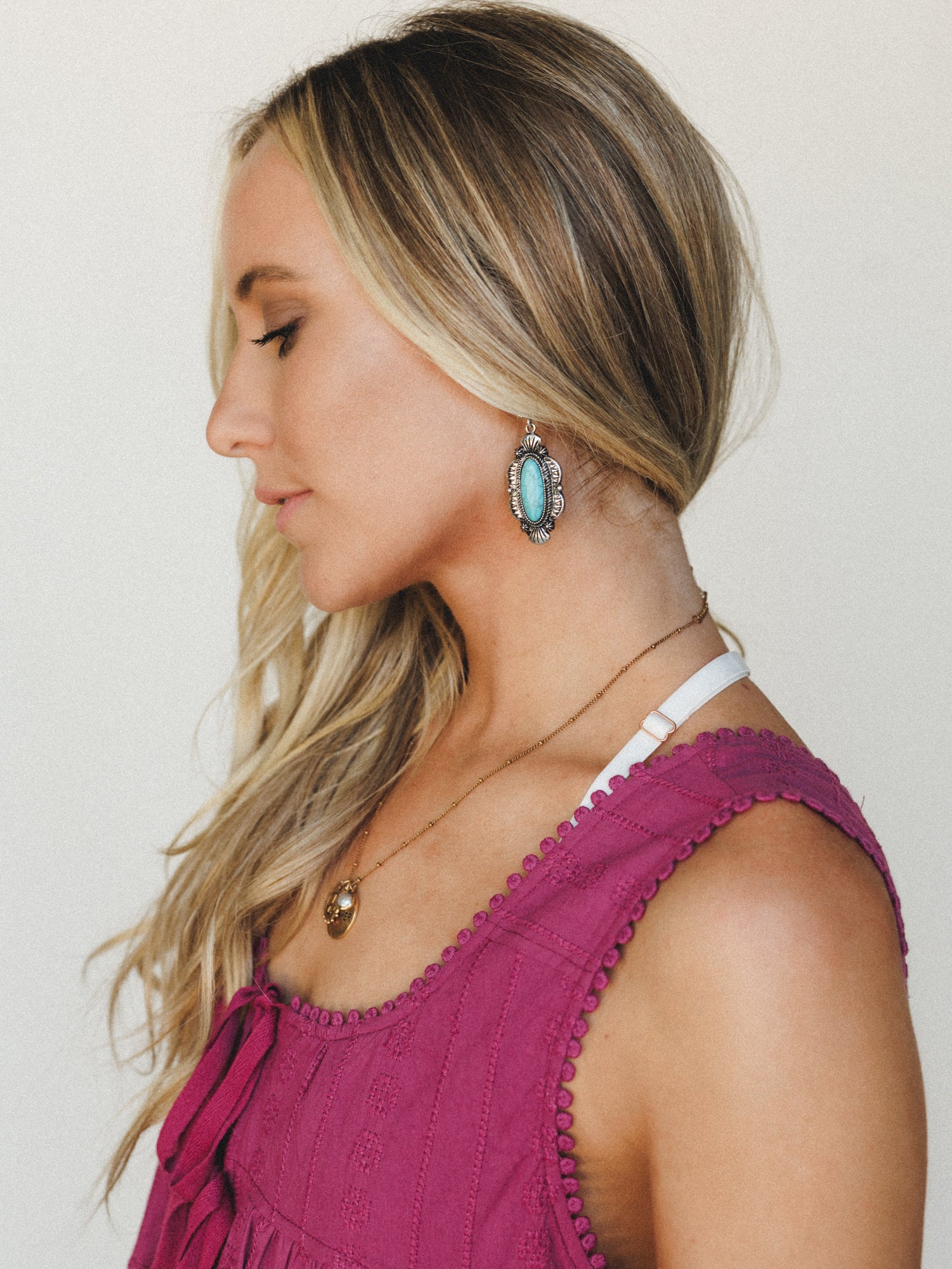 Long Hallow Earrings - Turquoise - Image 2