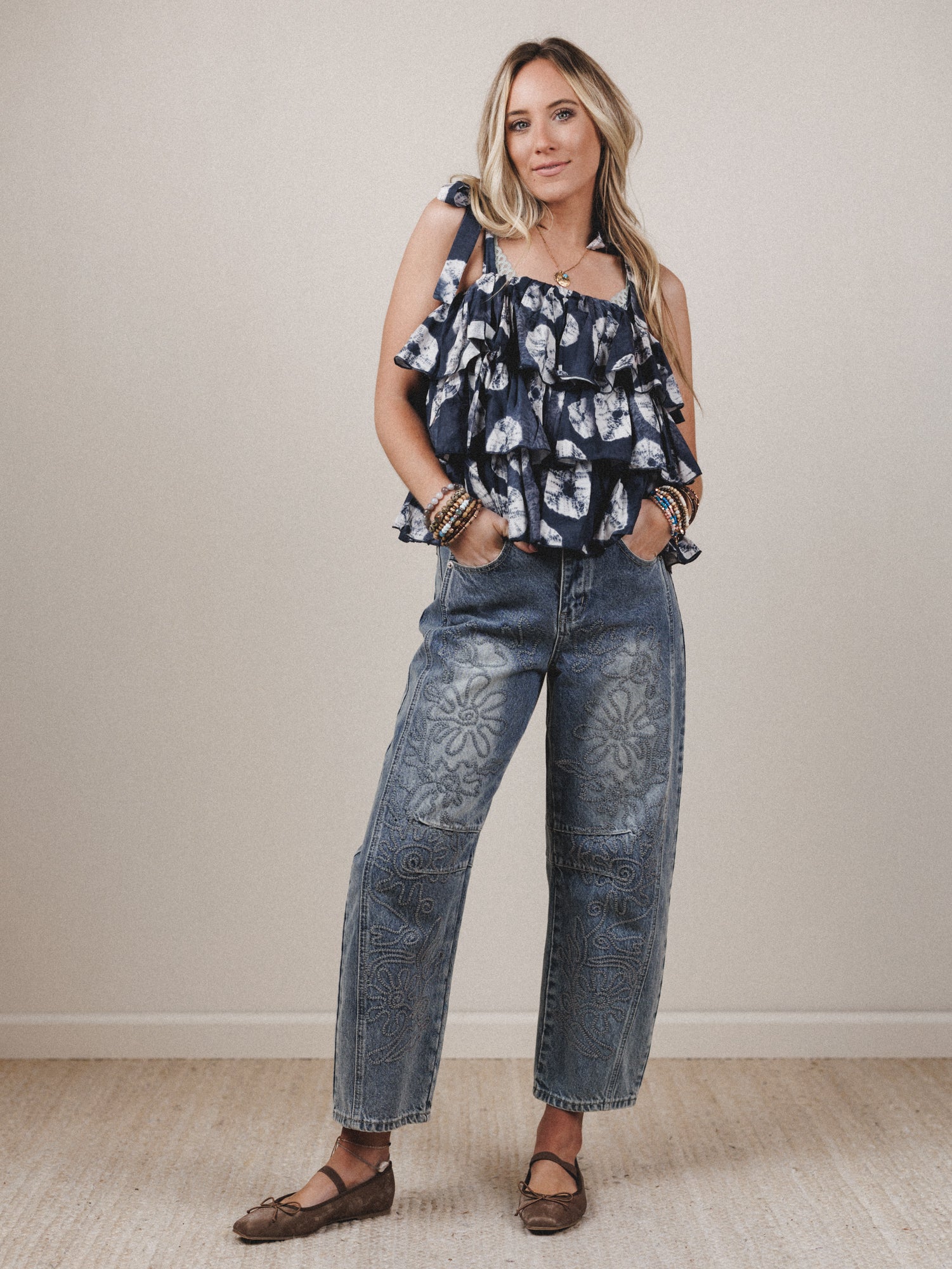 Lou Lou Ruffle Print Top - Blue Multi - Image 4