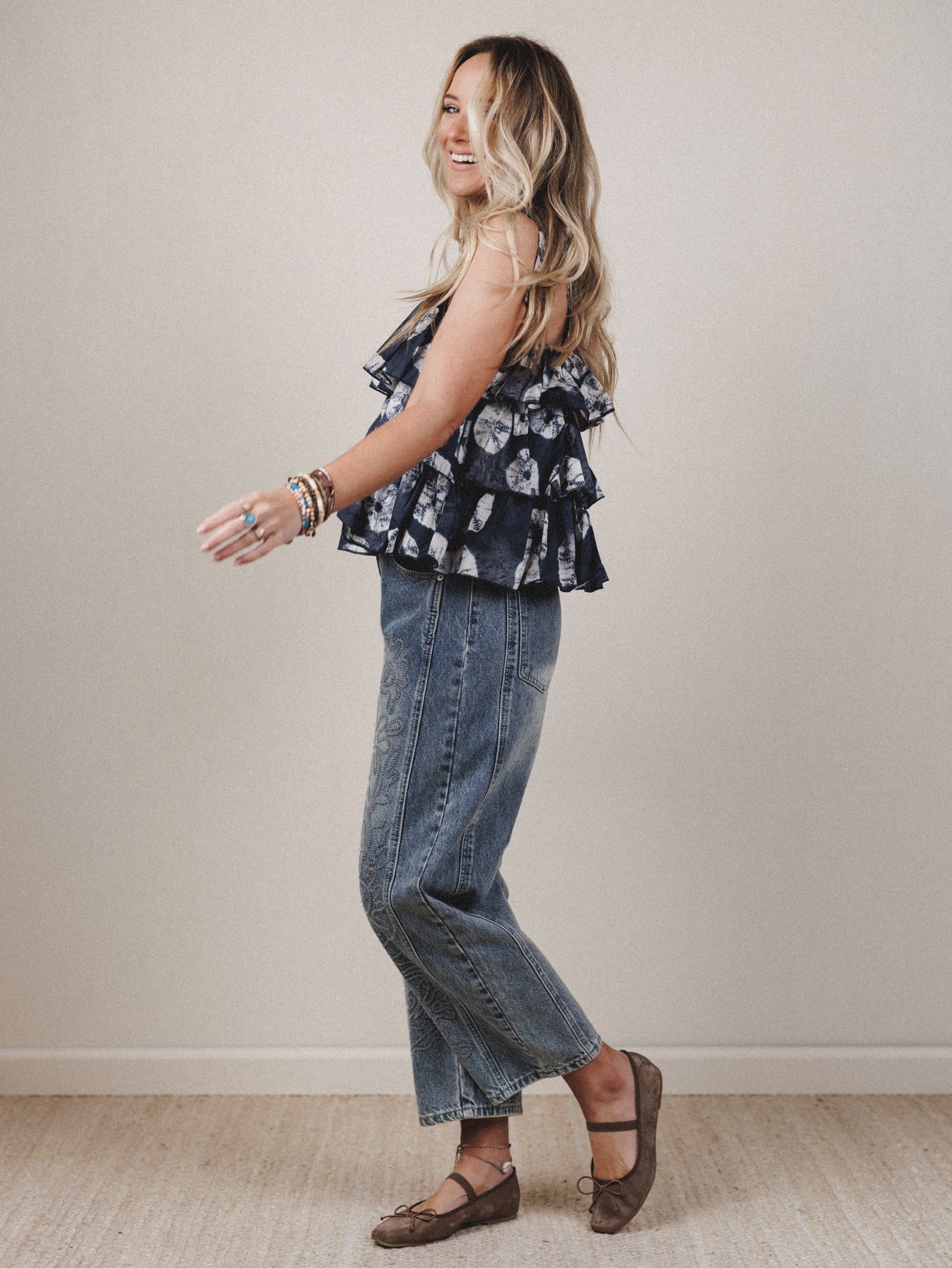 Lou Lou Ruffle Print Top - Blue Multi - Image 7