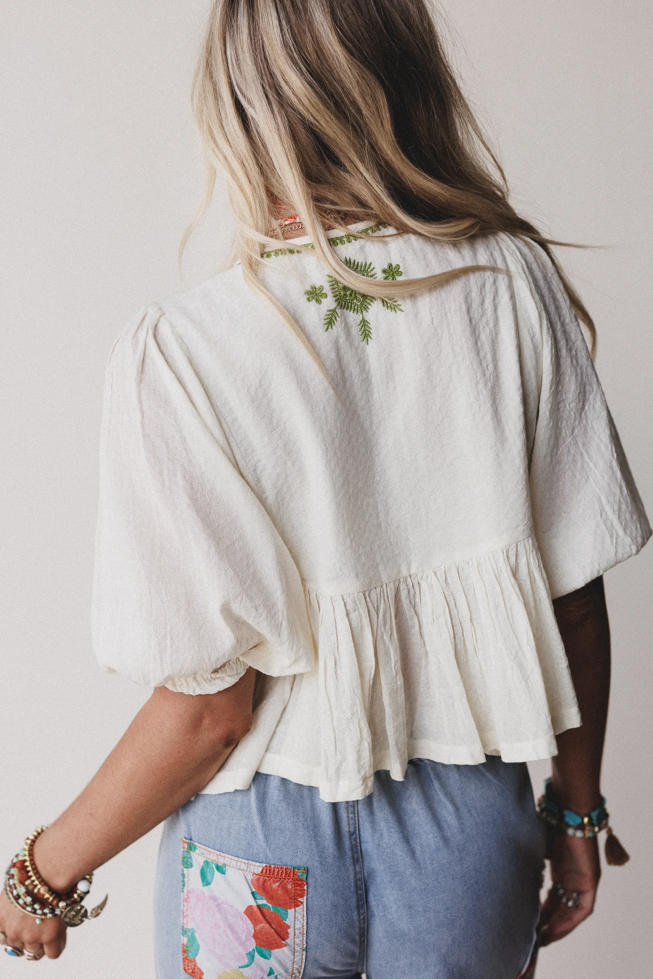 Louella Embroidered Peplum Top - Olive - Image 2