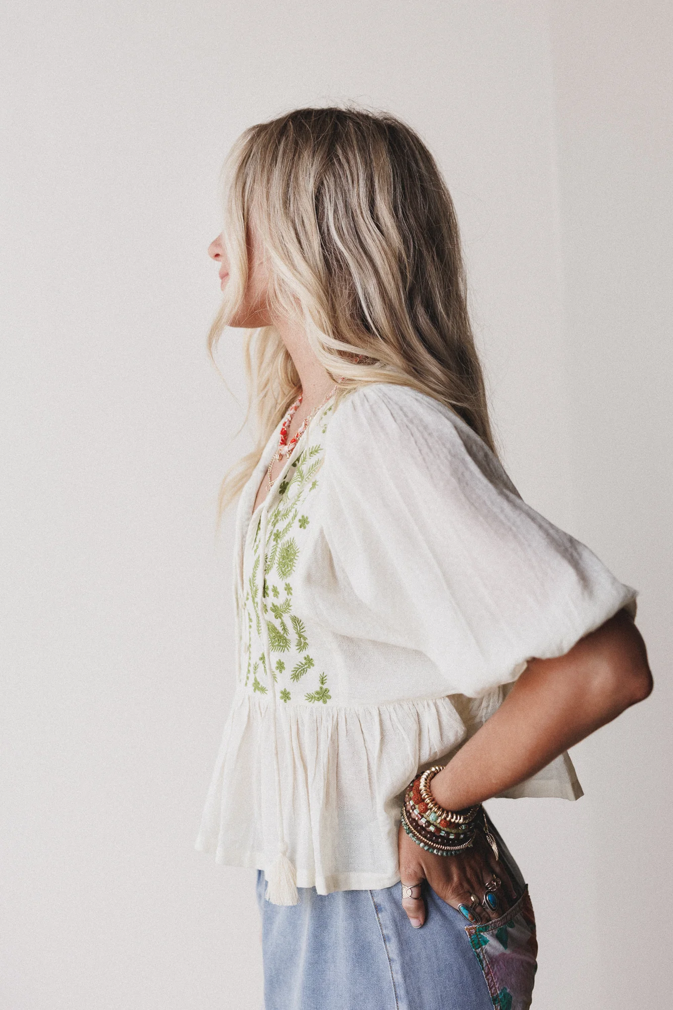 Louella Embroidered Peplum Top - Olive - Image 4