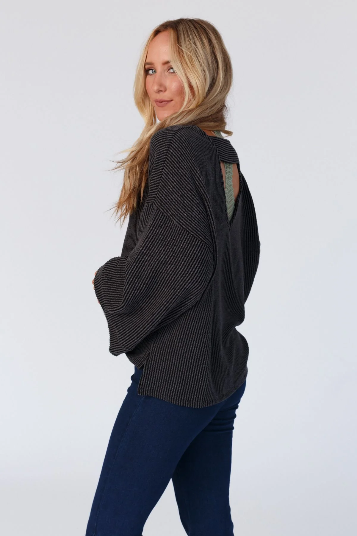 The Nest Love It Round Neckline Textured Top - Charcoal - Image 3