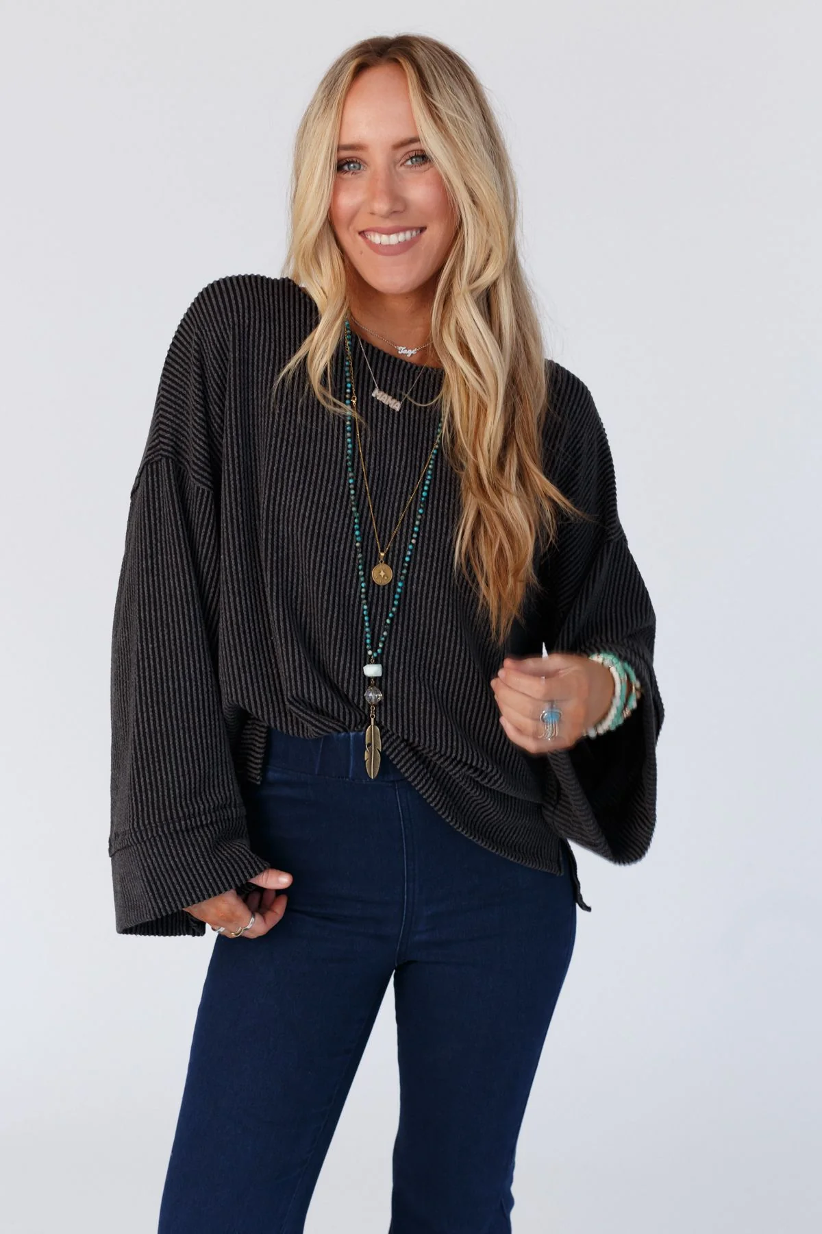 The Nest Love It Round Neckline Textured Top - Charcoal - Image 6