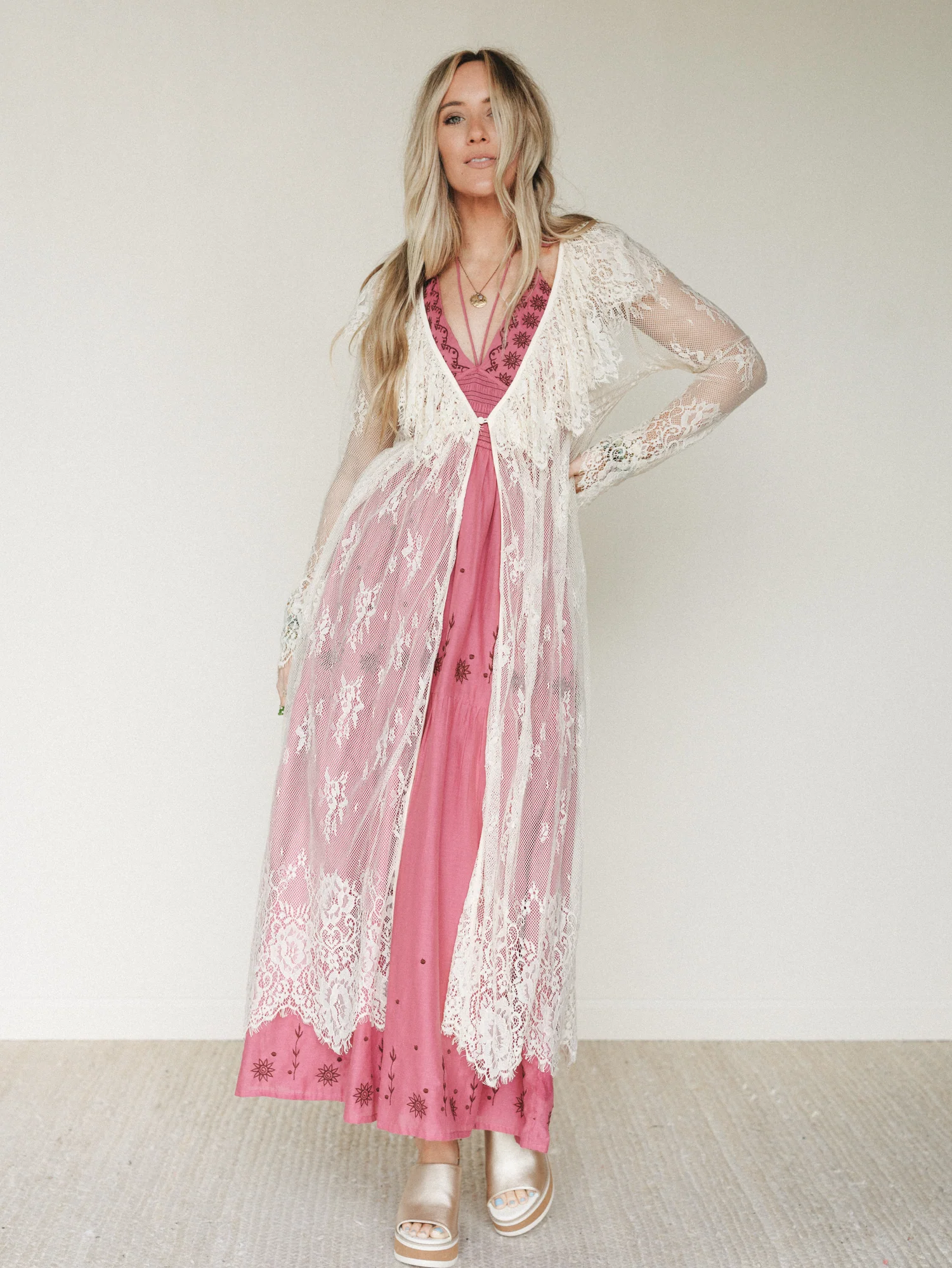 Love Letters Baroque Lace Duster - Cream - Image 3